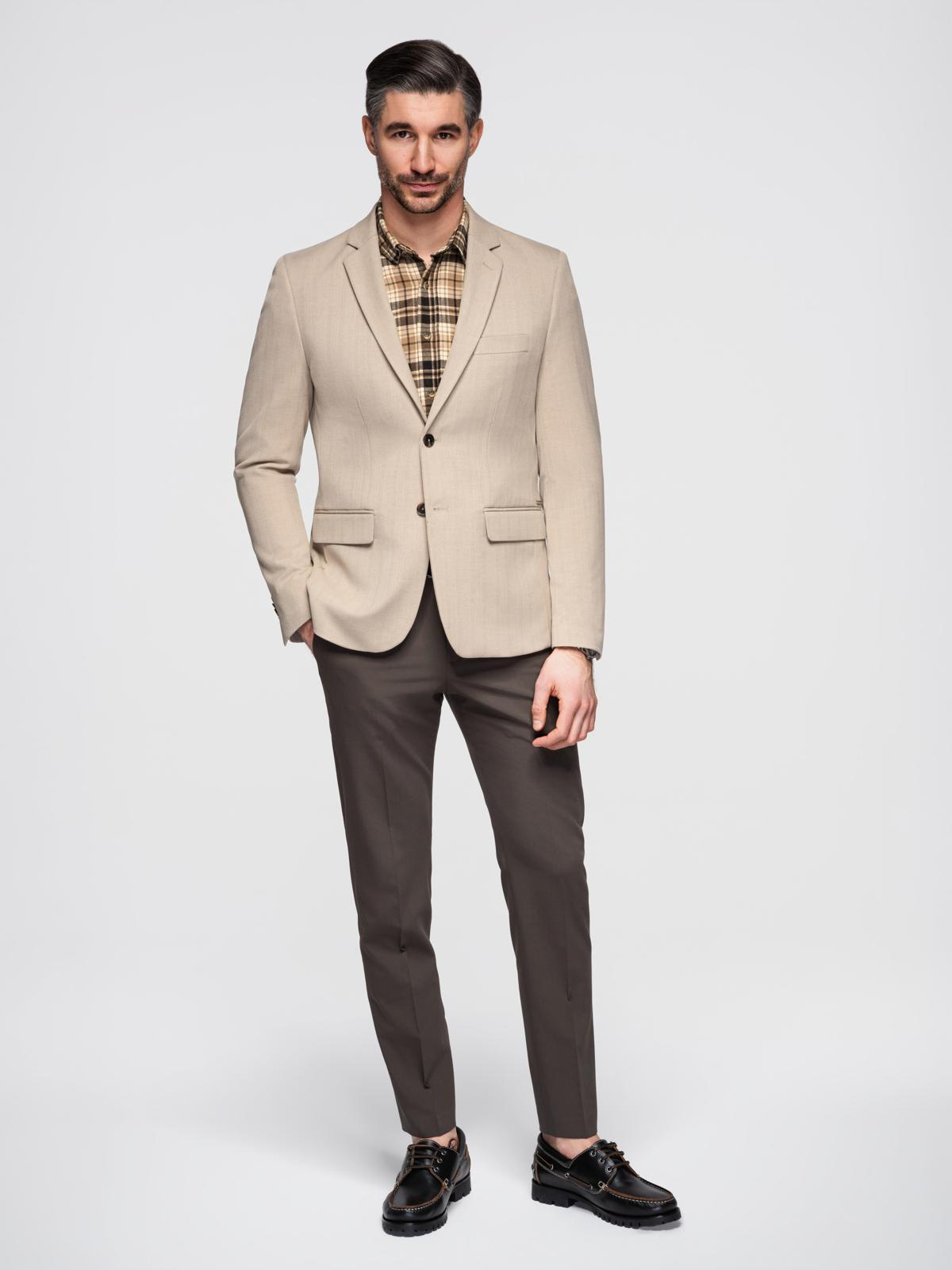 Ombre Elegant men's SLIM FIT jacket with rayon - beige