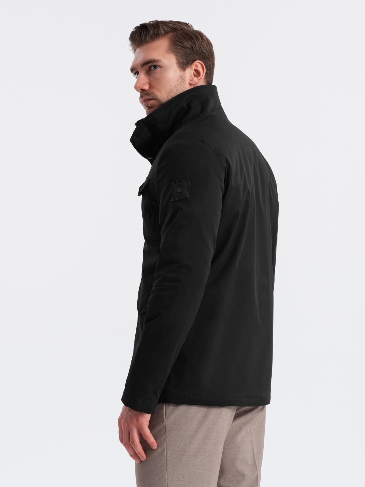 Ombre Men&#039;s lightweight jacket with high collar and pockets - black