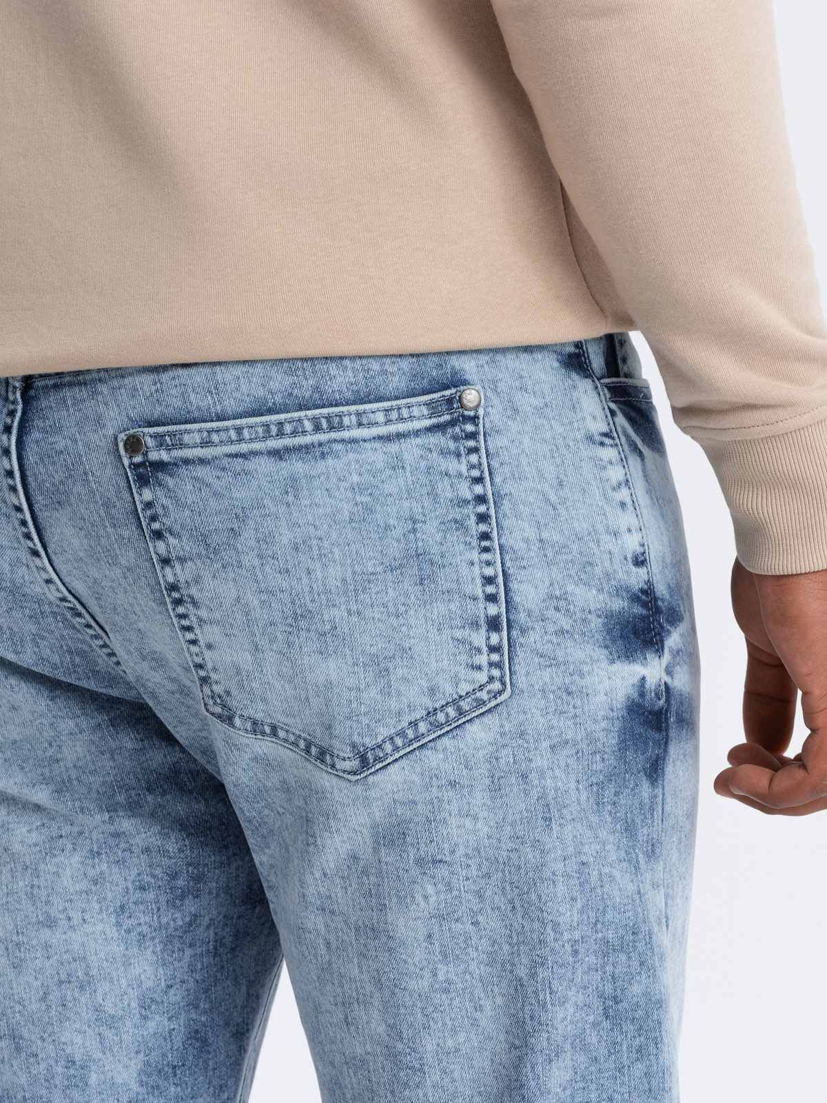Ombre Men&#039;s denim TAPER FIT pants with stitching and rolled up legs - blue