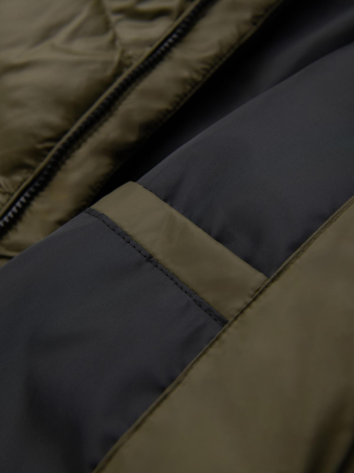 Ombre Men's quilted winter jacket with combined materials - dark olive green