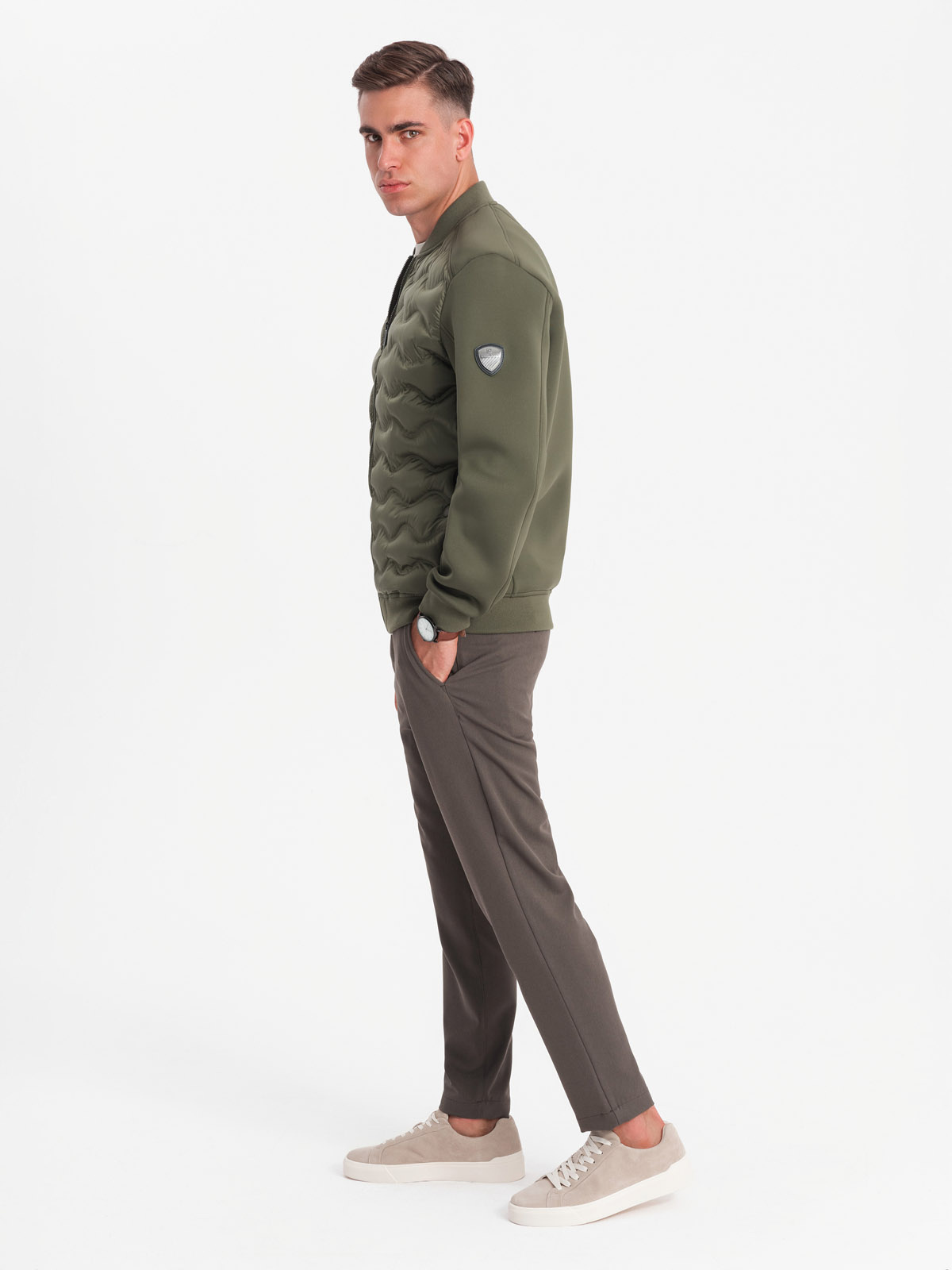 Ombre Men&#039;s quilted bomber jacket - dark olive green