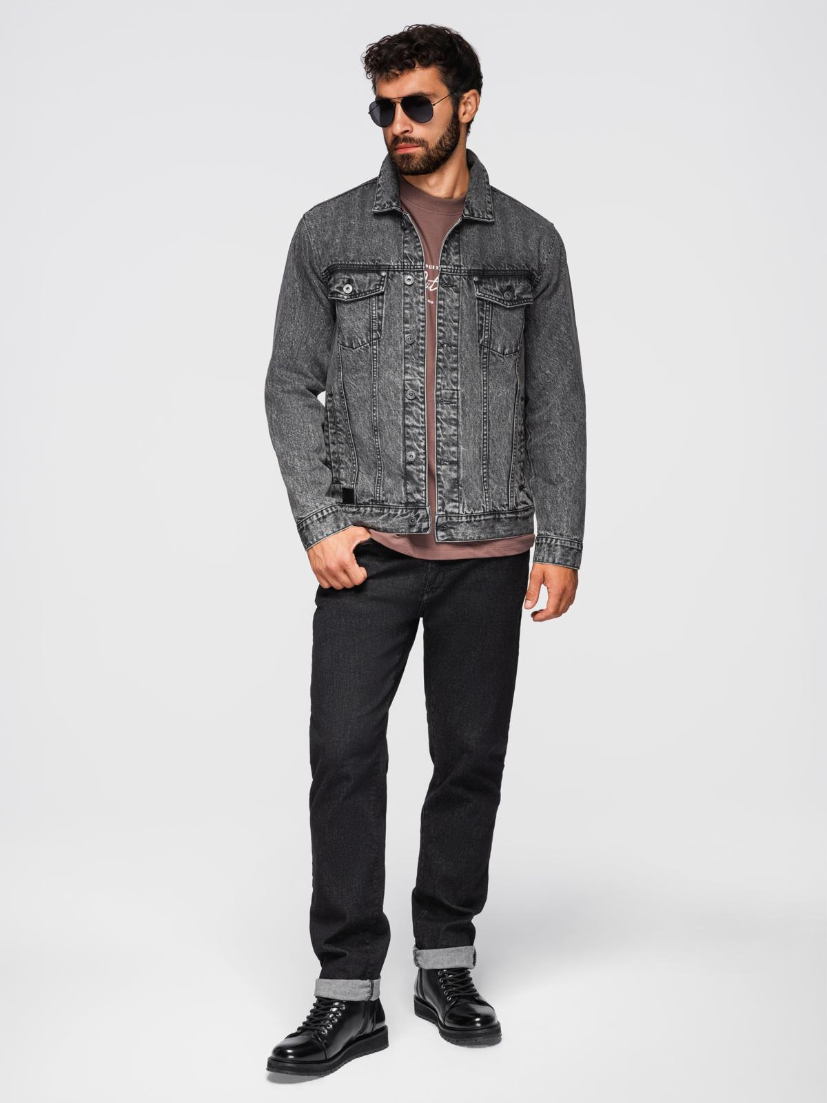 Ombre Men&#039;s denim katana jacket with washem - graphite
