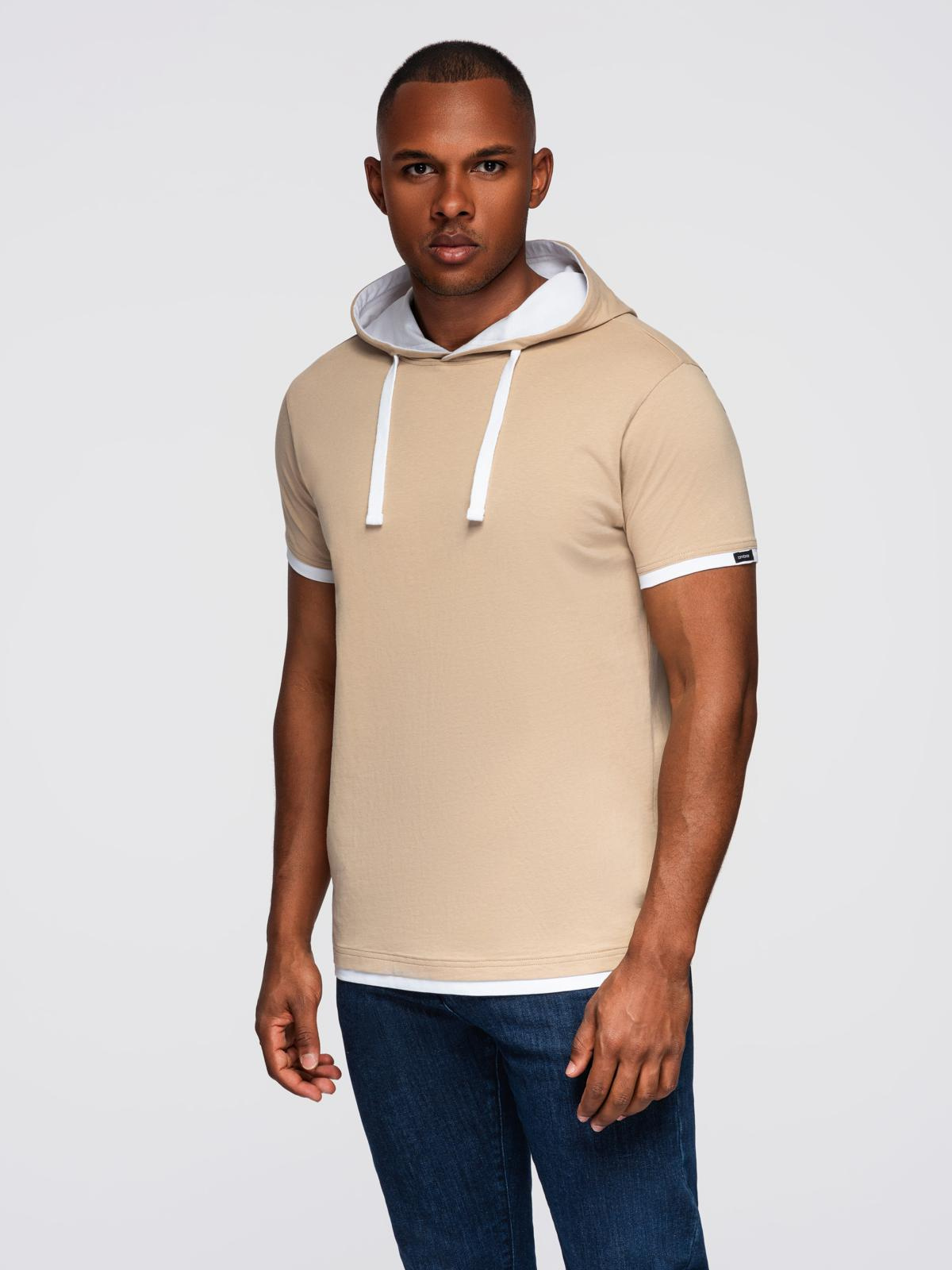 Ombre Men's hooded cotton t-shirt - beige