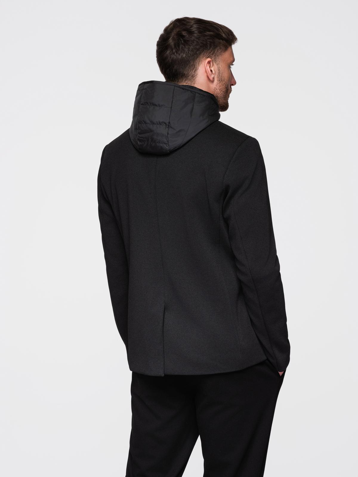 Ombre Men's jacket with high collar and hood - black