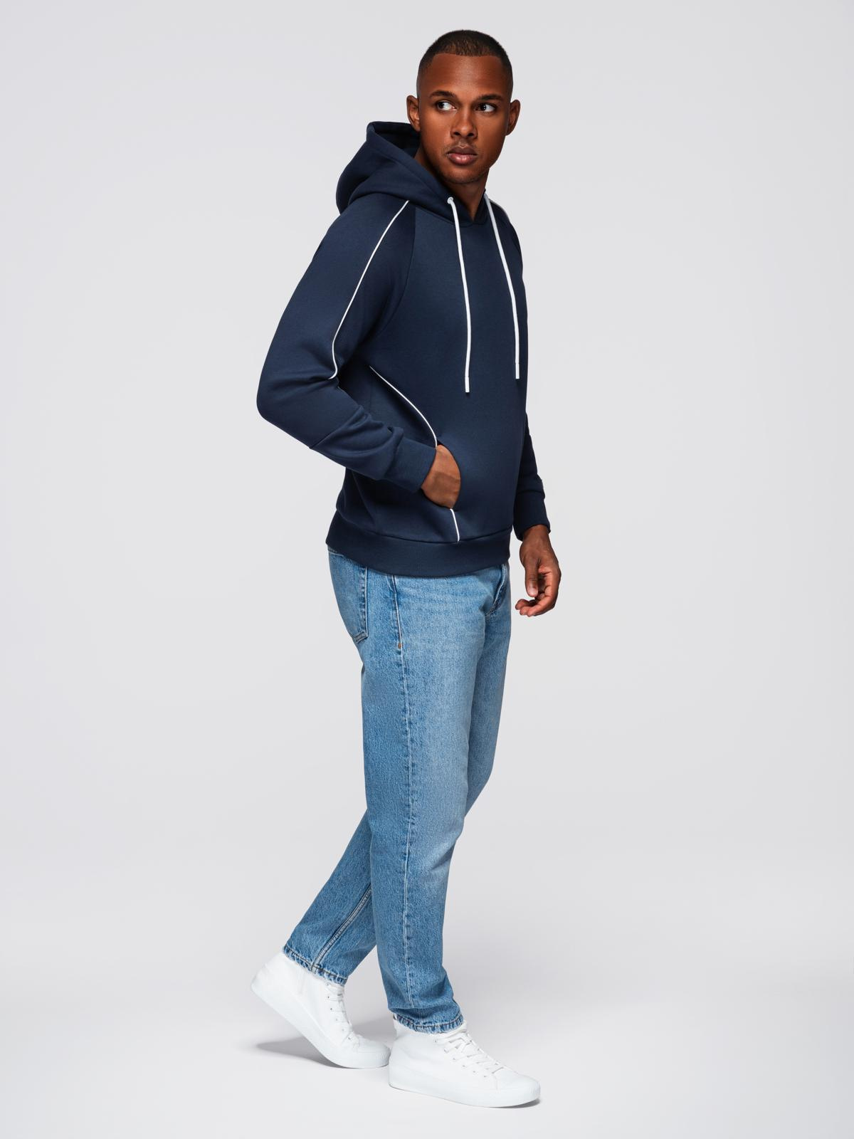 Ombre Men's sweatshirt with contrast stitching and hood - navy blue