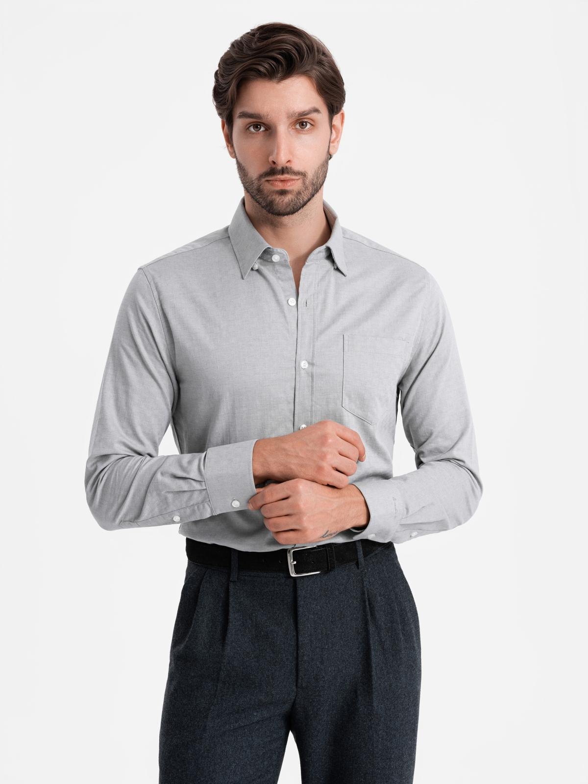 Ombre Men&#039;s SLIM FIT shirt in decorative fabric with pocket - grey