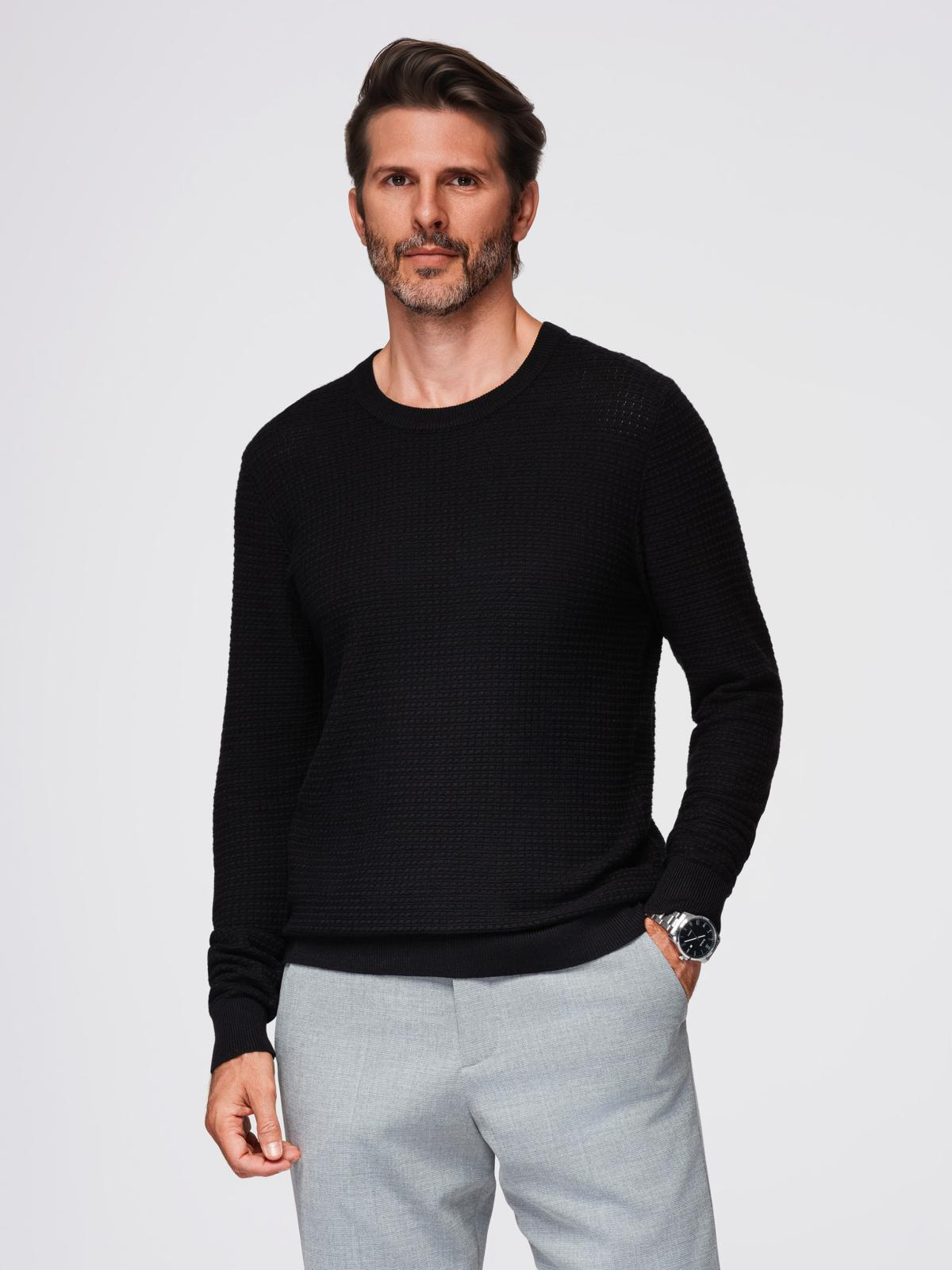 Ombre Structured men&#039;s sweater with round neckline - black