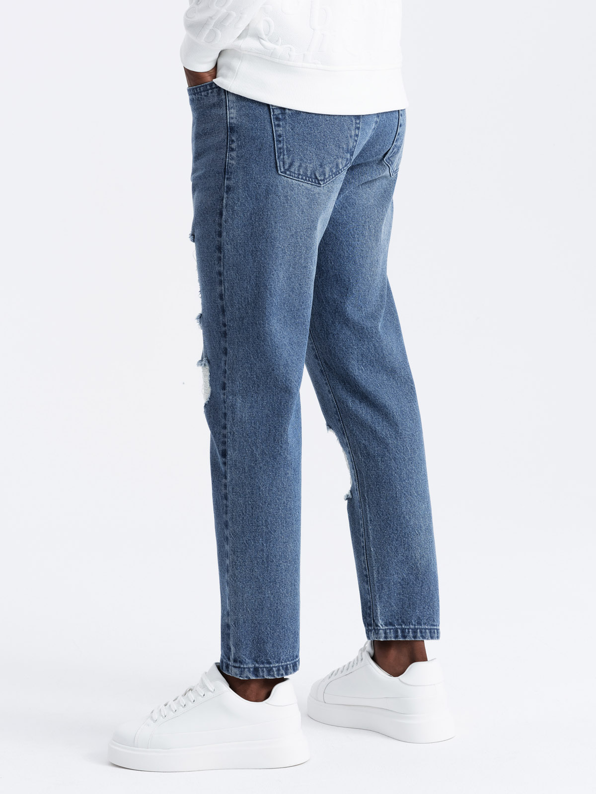 Ombre Men&#039;s TAPERED FIT denim pants with holes - dark blue