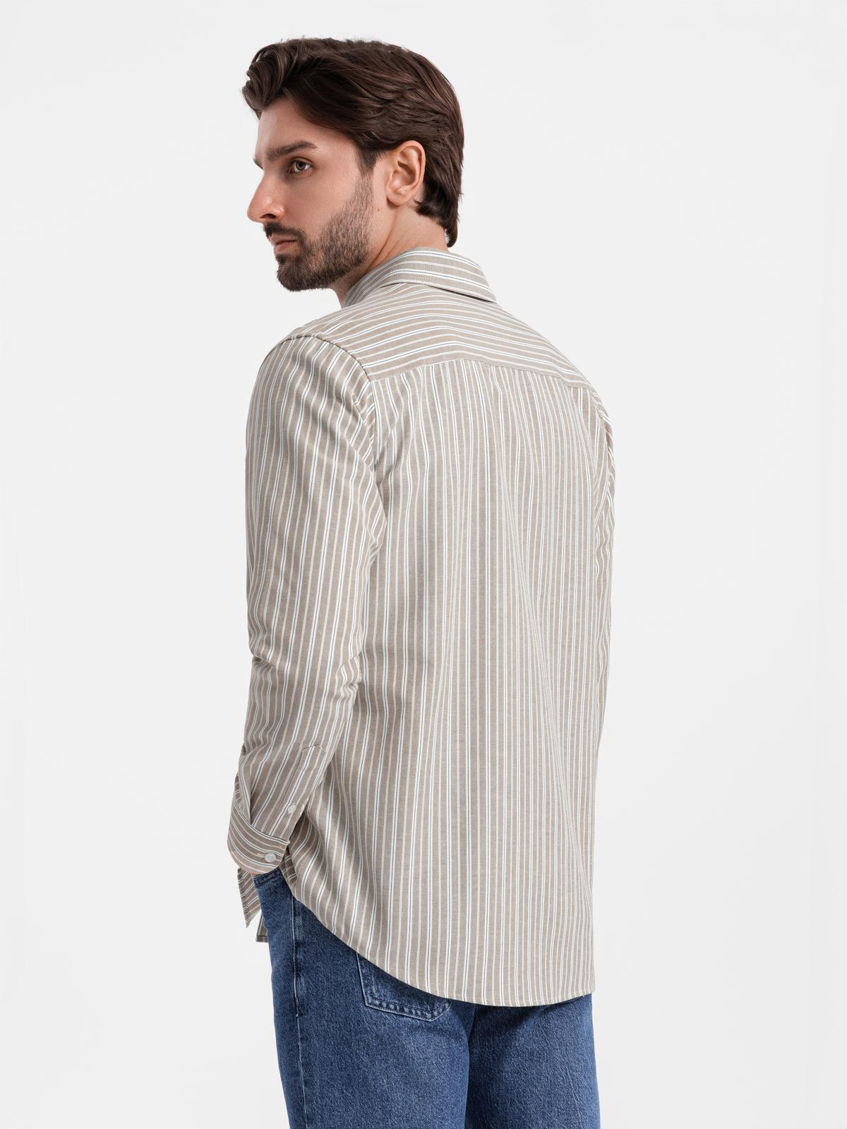 Ombre Men&#039;s cotton REGULAR FIT shirt with fine stripes - beige