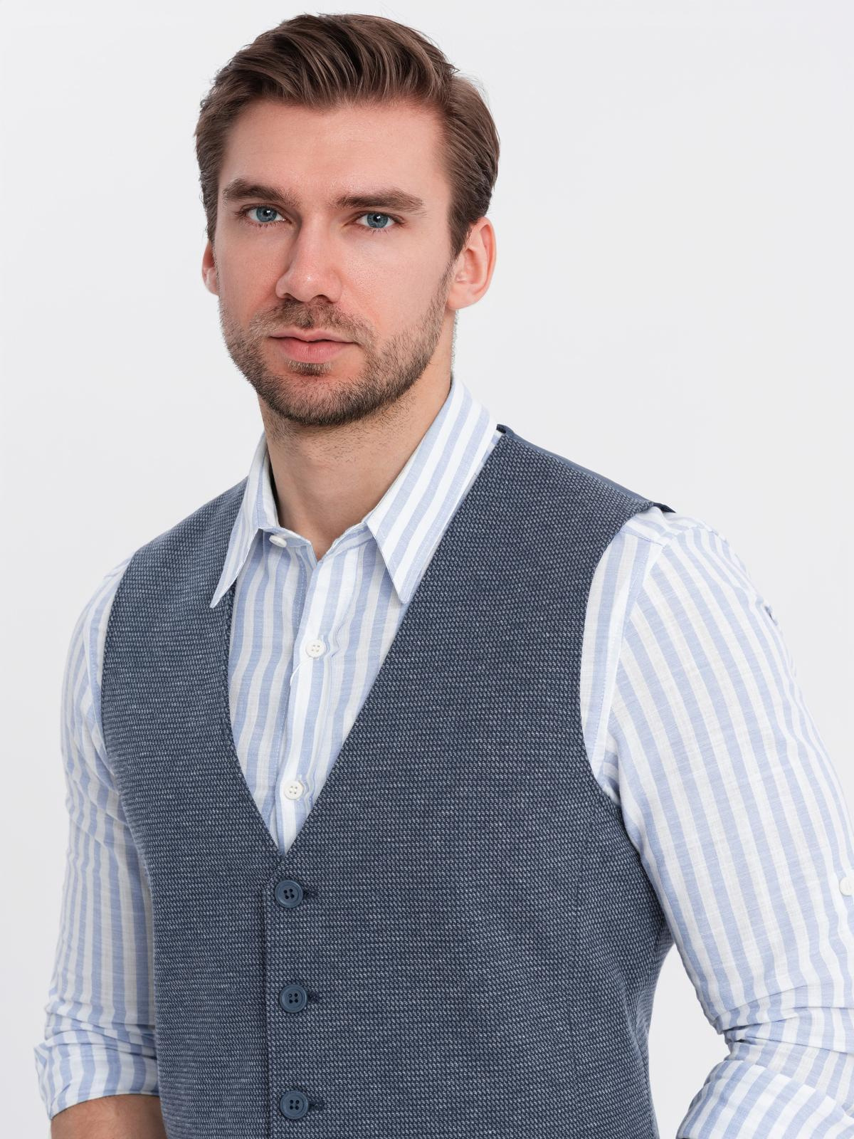 Ombre Fitted elegant men's structured knit vest - navy blue