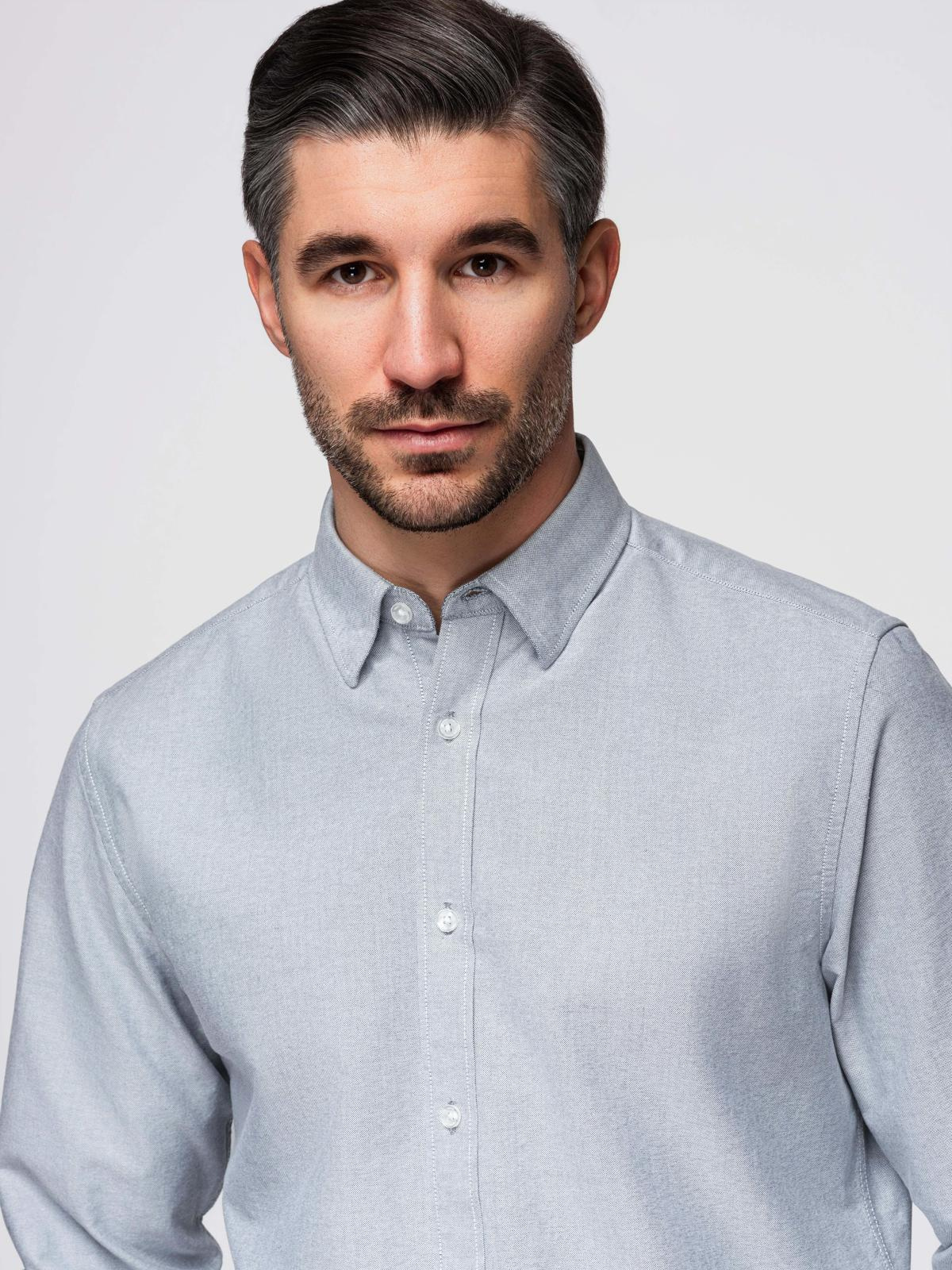 Ombre Elegant men's oxford shirt with embroidery - light grey