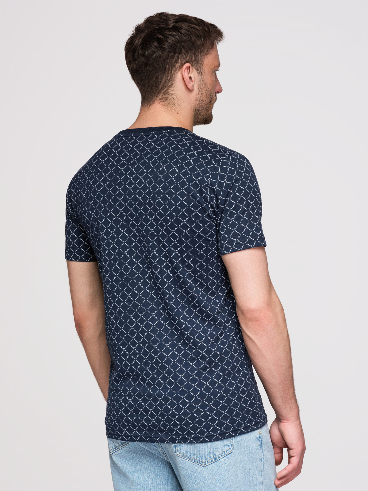Ombre Men's full print knit shirt - navy blue