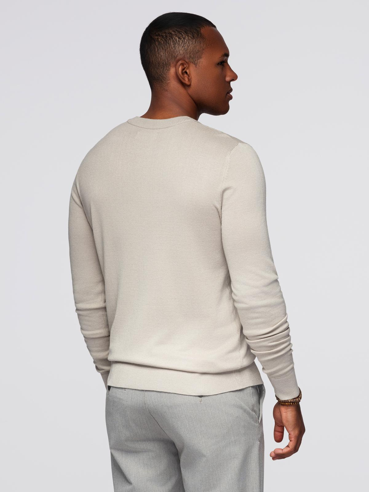Ombre Men&#039;s sweater with round neckline in stretch knit with classic weave - beige