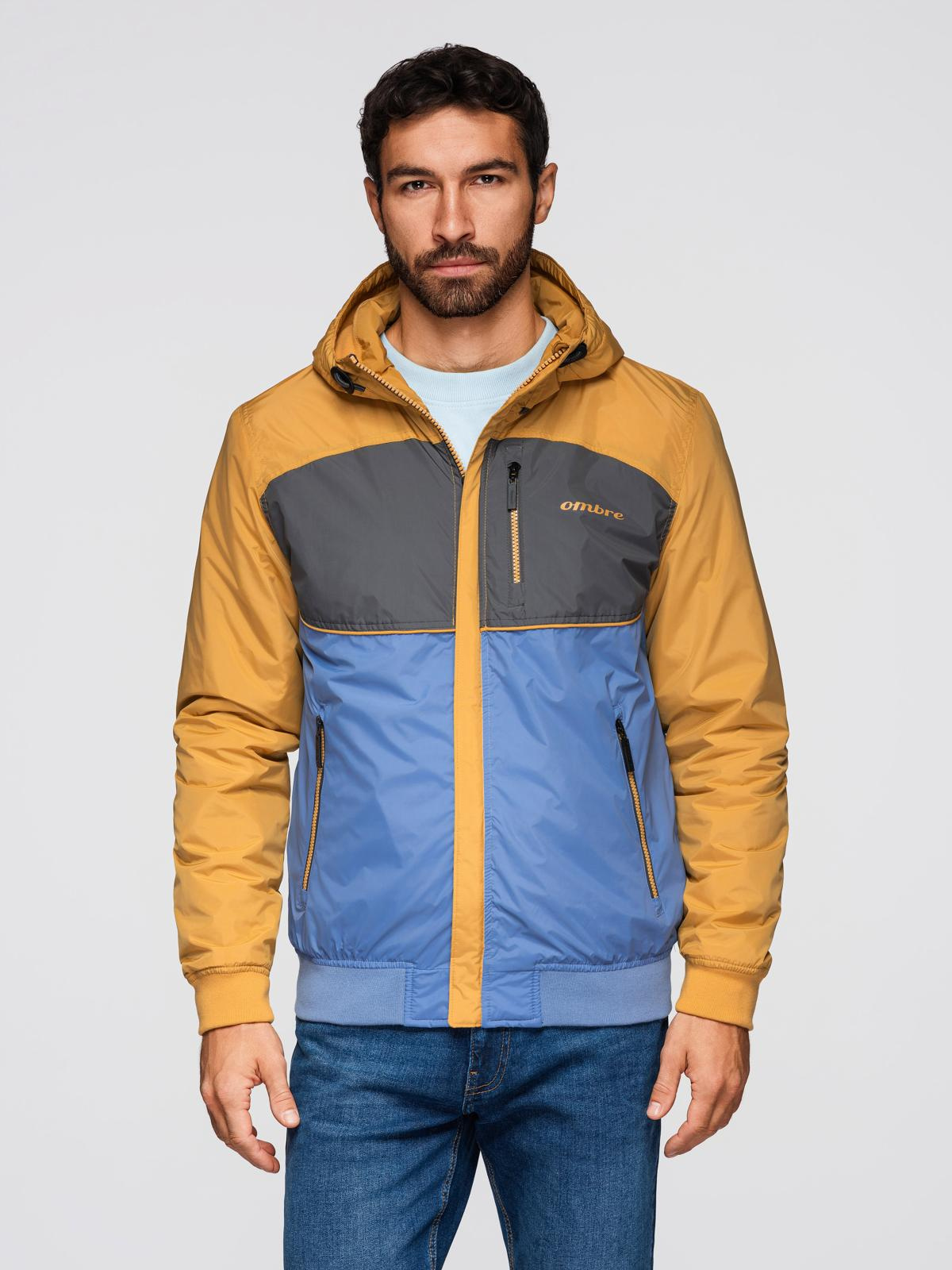 Ombre Lightweight colorful men's sports jacket with fleece - blue-mustard