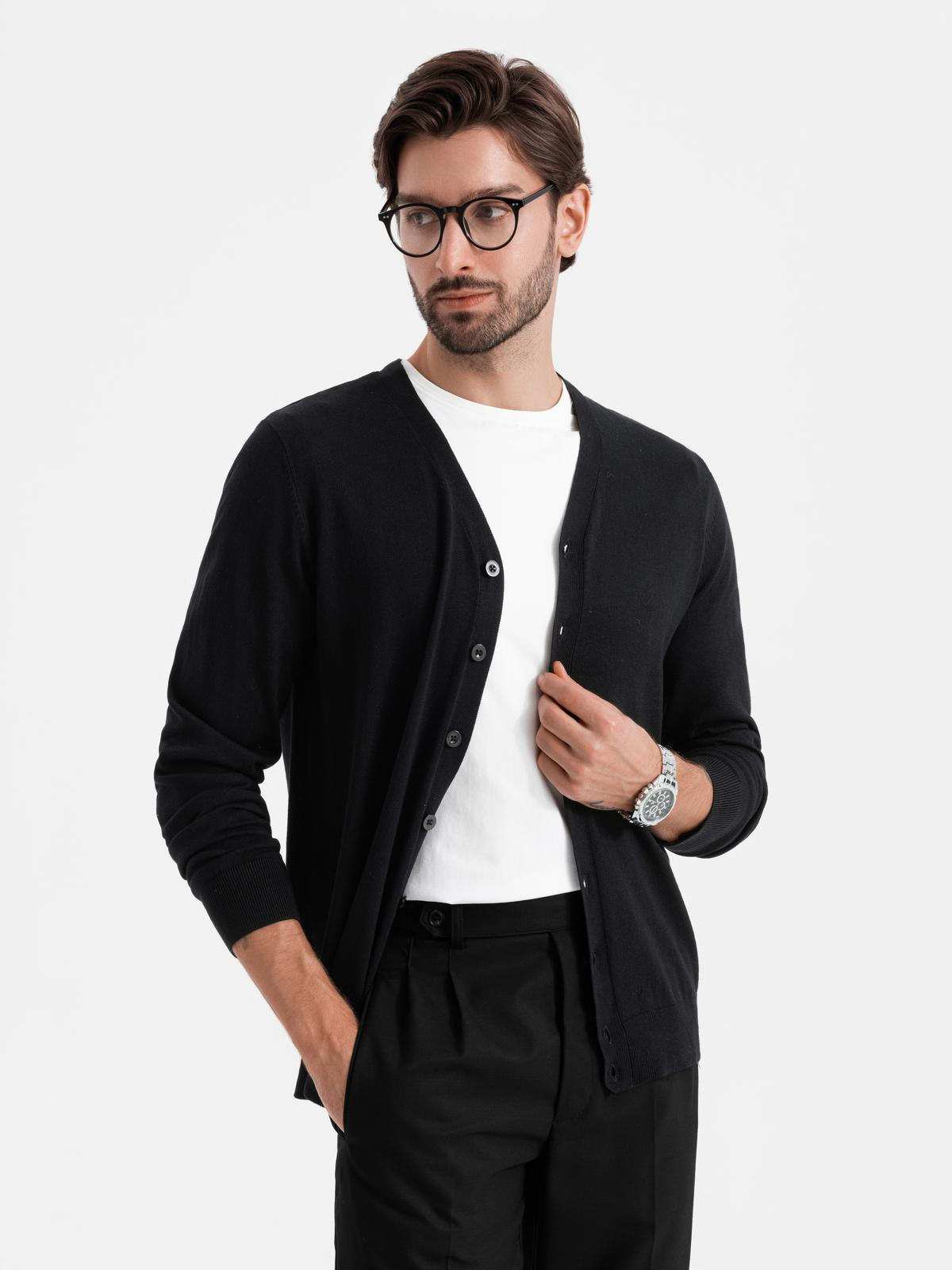 Ombre Monochrome knitted mens viscose cardigan - black