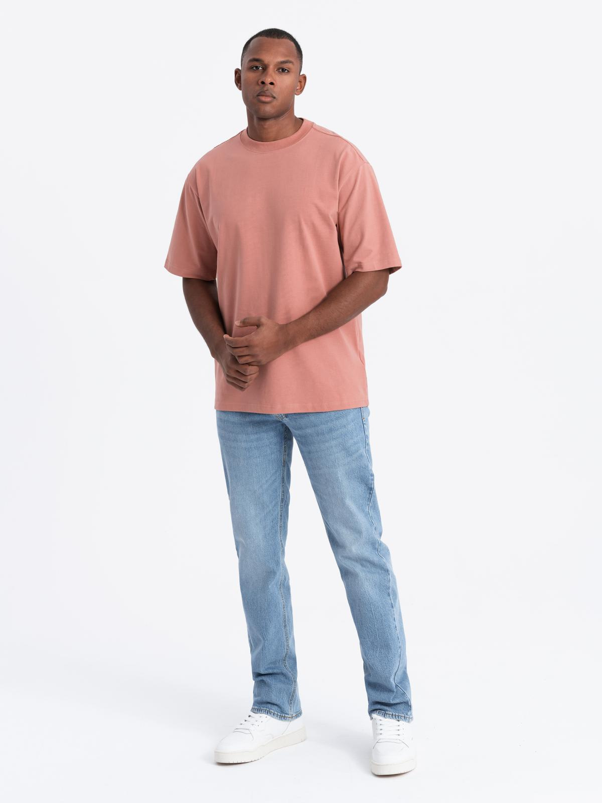 Ombre Men's cotton LOOSE FIT t-shirt with round neckline - pink