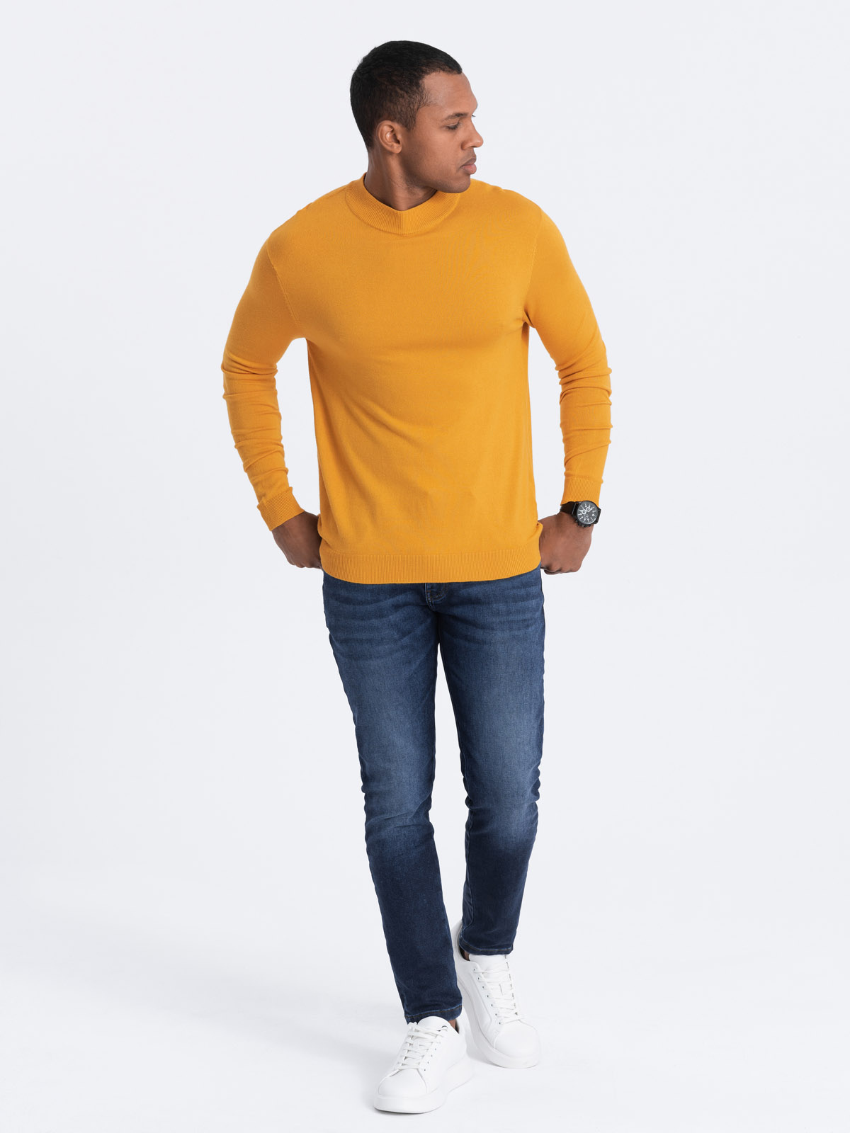 Ombre Men&#039;s knitted half turtleneck with viscose - mustard