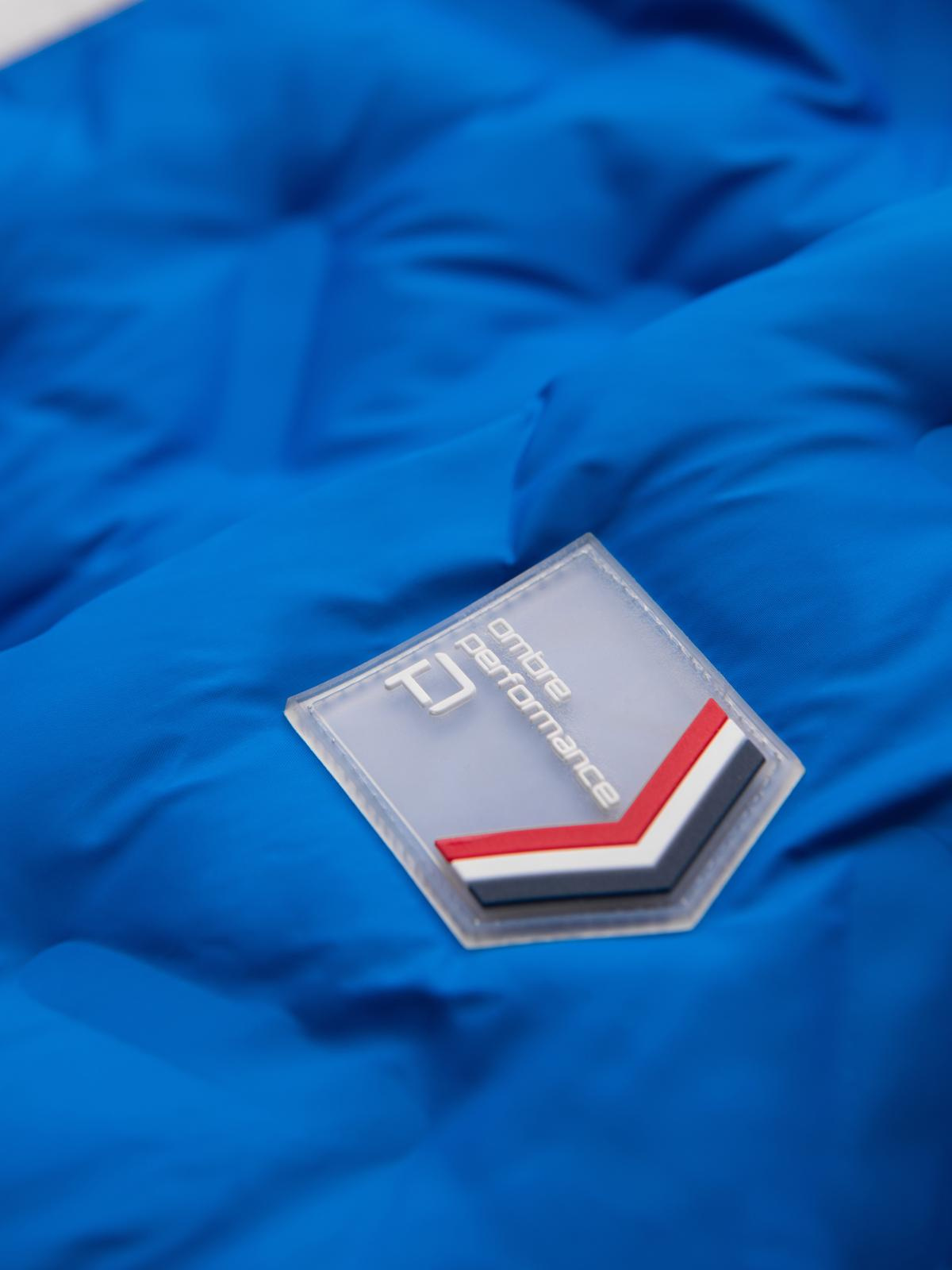 Ombre Men&#039;s quilted jacket with detachable hood - blue and red