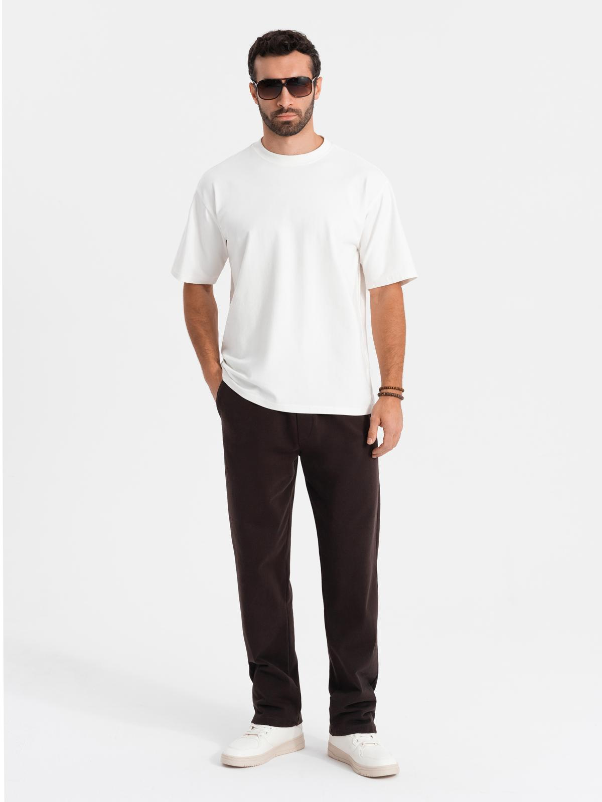 Ombre Men's LOOSE FIT cotton t-shirt with round neckline - cream