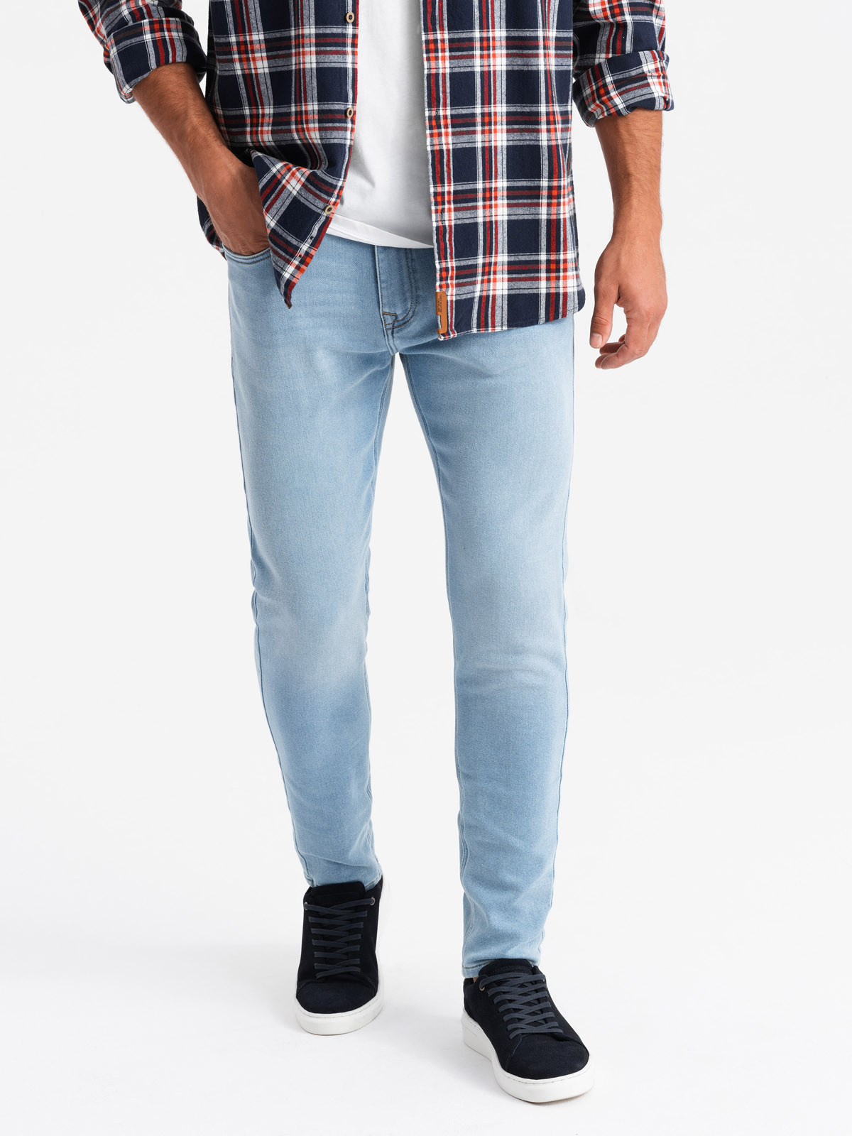 Ombre Men&#039;s tailored denim SLIM FIT pants with elastane - blue