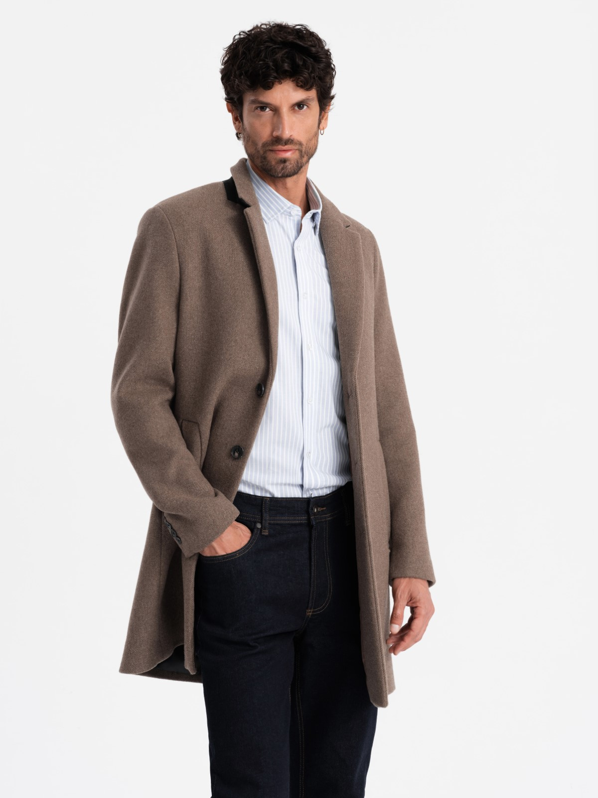 Ombre Elegant single-breasted men&#039;s wool coat - brown