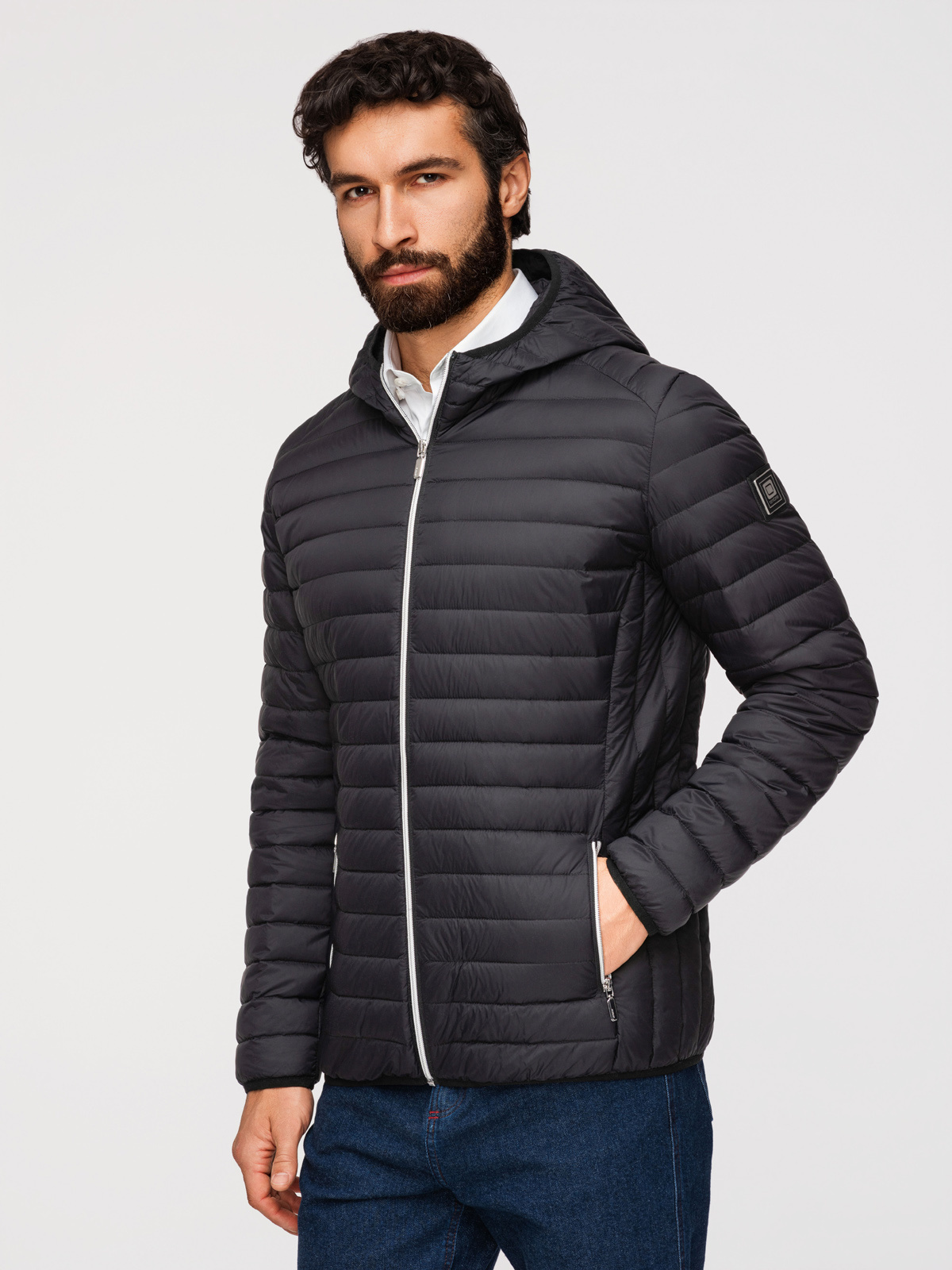 Ombre Ultralight men's natural down jacket with stowable pouch - black