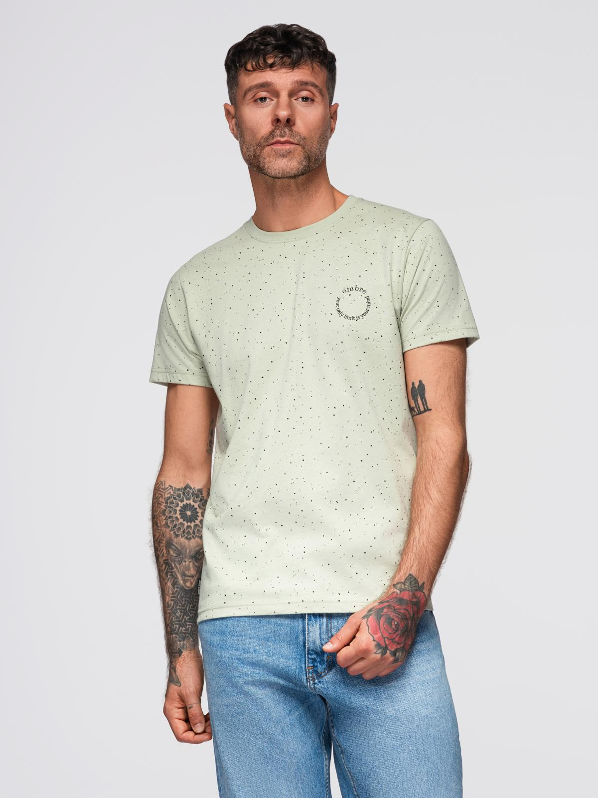 Ombre Men's printed cotton T-shirt with round neckline - mint