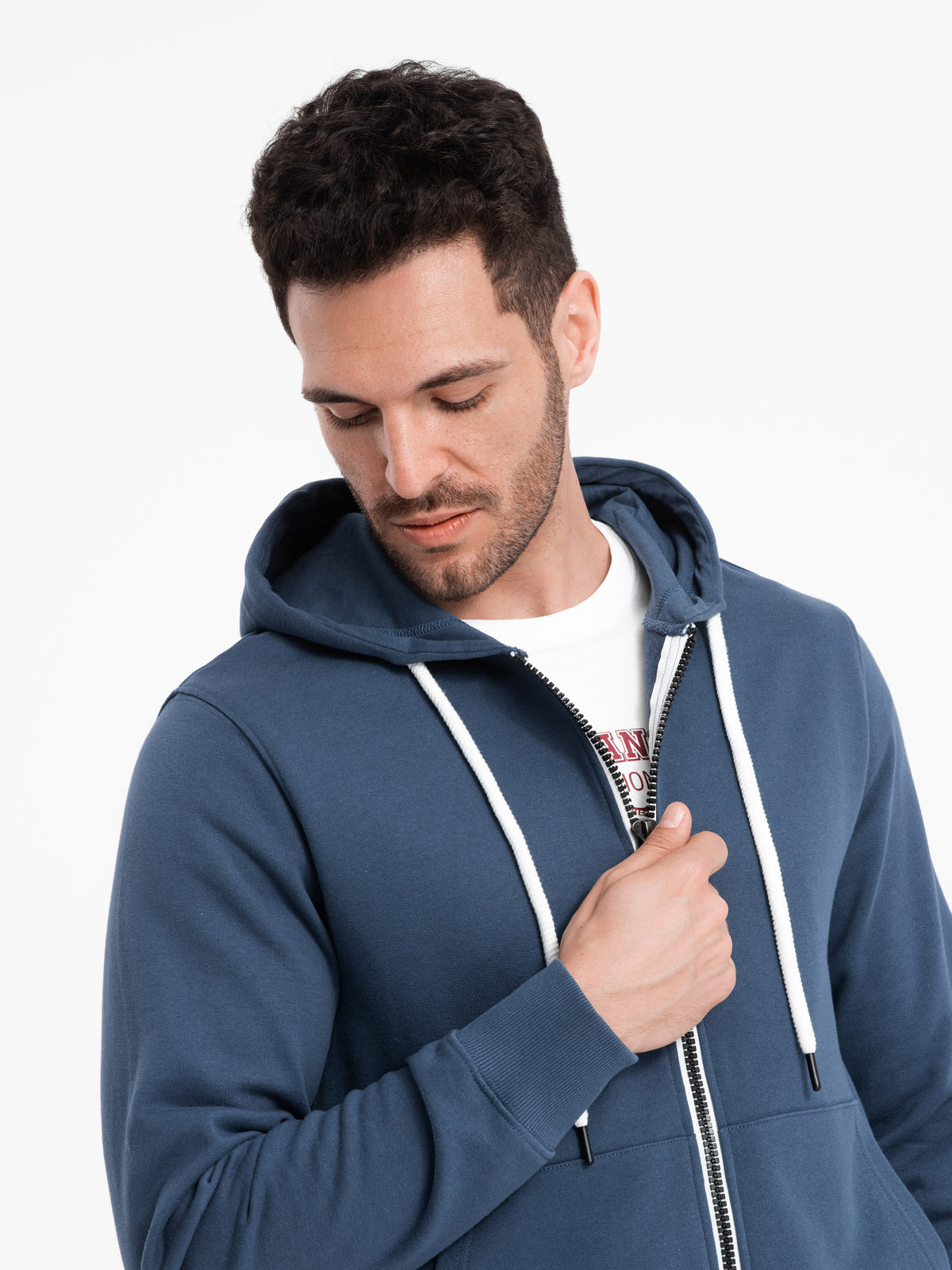 Ombre BASIC Men's Unbuttoned Hooded Sweatshirt - Navy Blue