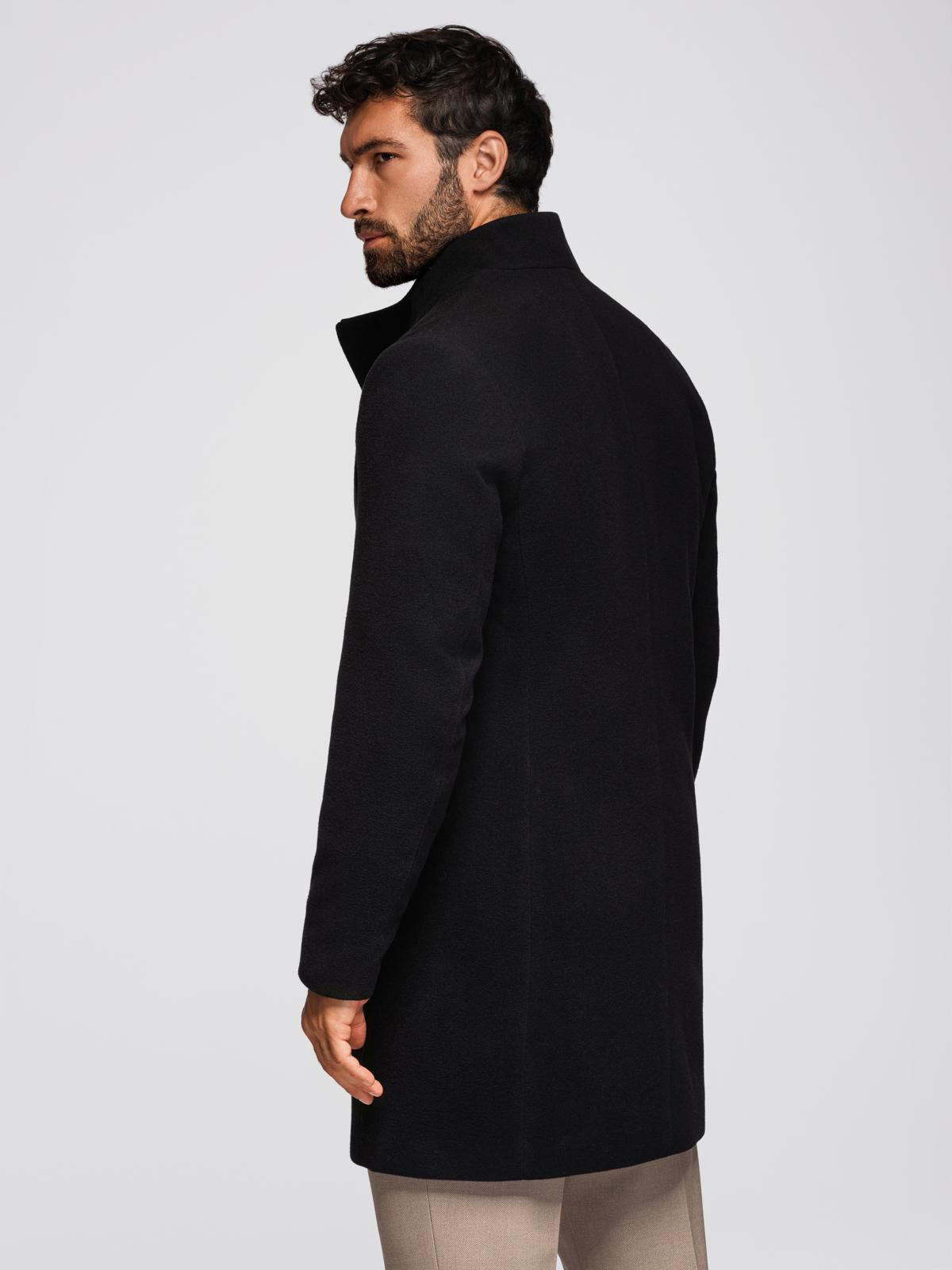Ombre Men&#039;s coat with high collar and asymmetrical fastening - black
