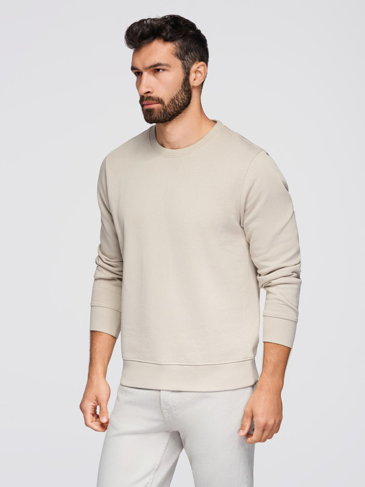 Ombre Men&#039;s BASIC sweatshirt with round neckline - light beige