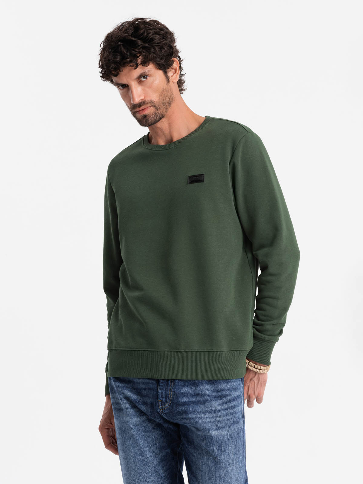 Ombre Men's Non-stretch Sweatshirt With Metal Pin - Dark Green