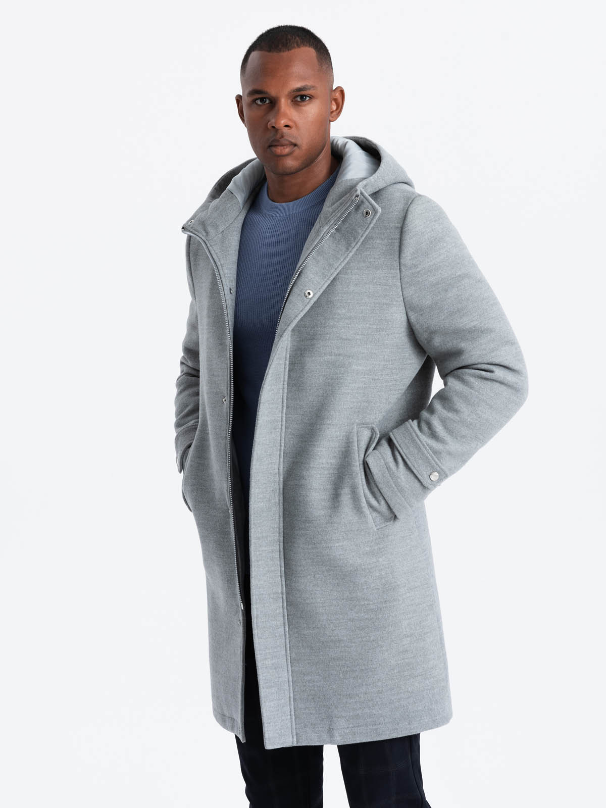 Ombre Monochrome long men&#039;s hooded coat - grey melange