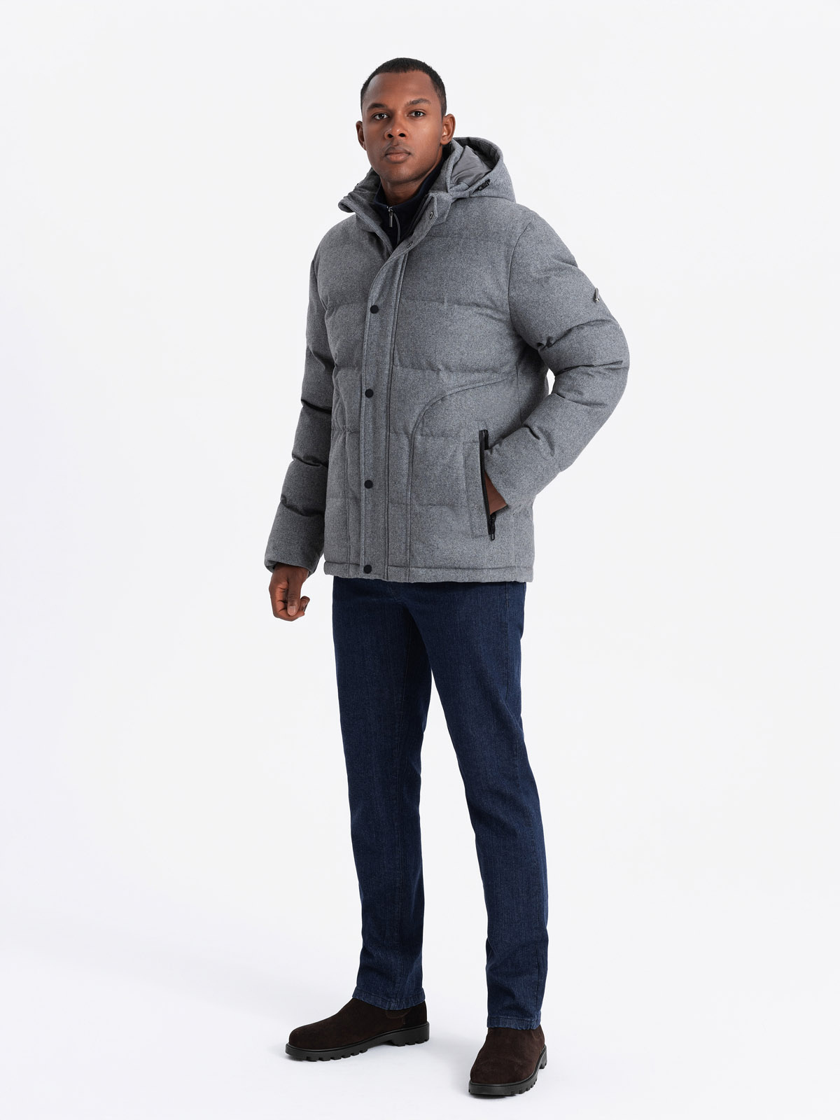 Ombre Men's lightweight jacket with mesh lining and hood - grey