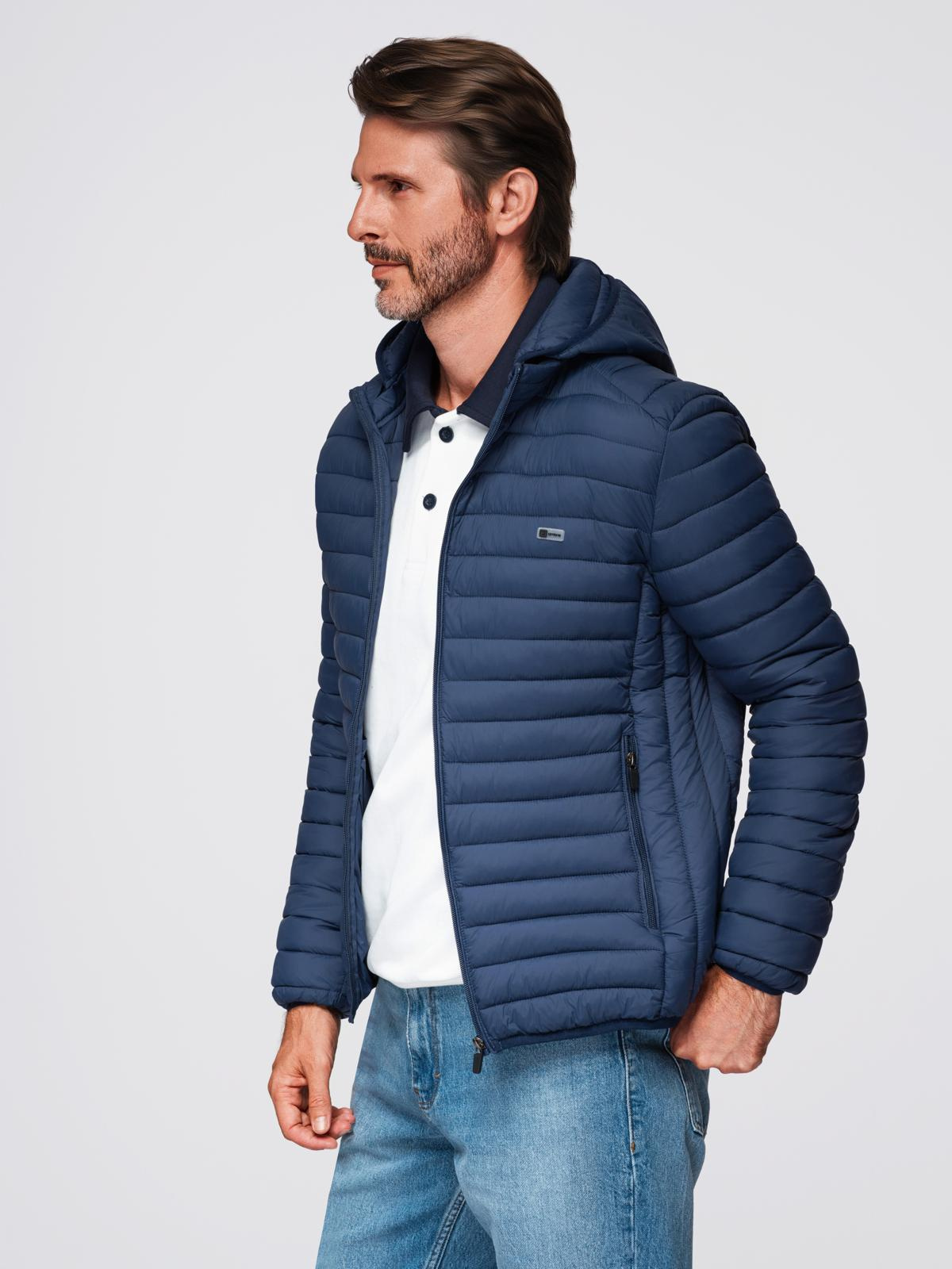 Ombre Classic men&#039;s quilted jacket with pouch option - navy blue