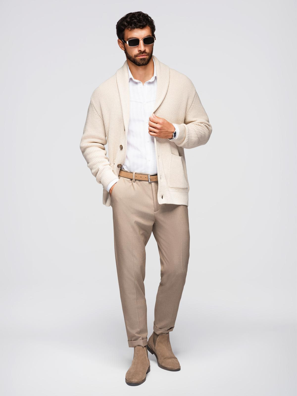 Ombre Men's cotton cardigan sweater with shawl collar - beige