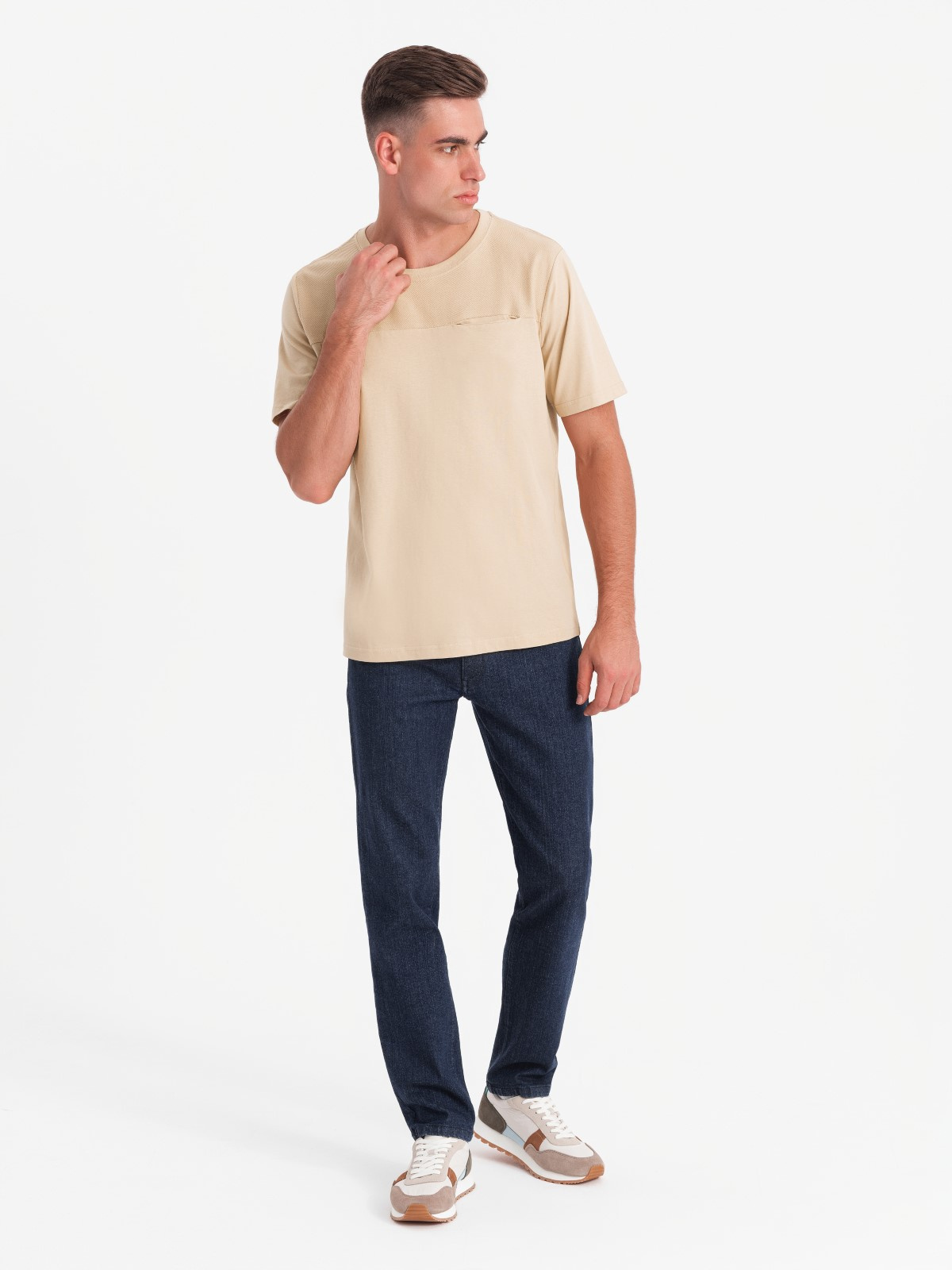Ombre Men's LOOSE FIT T-shirt with pocket - beige