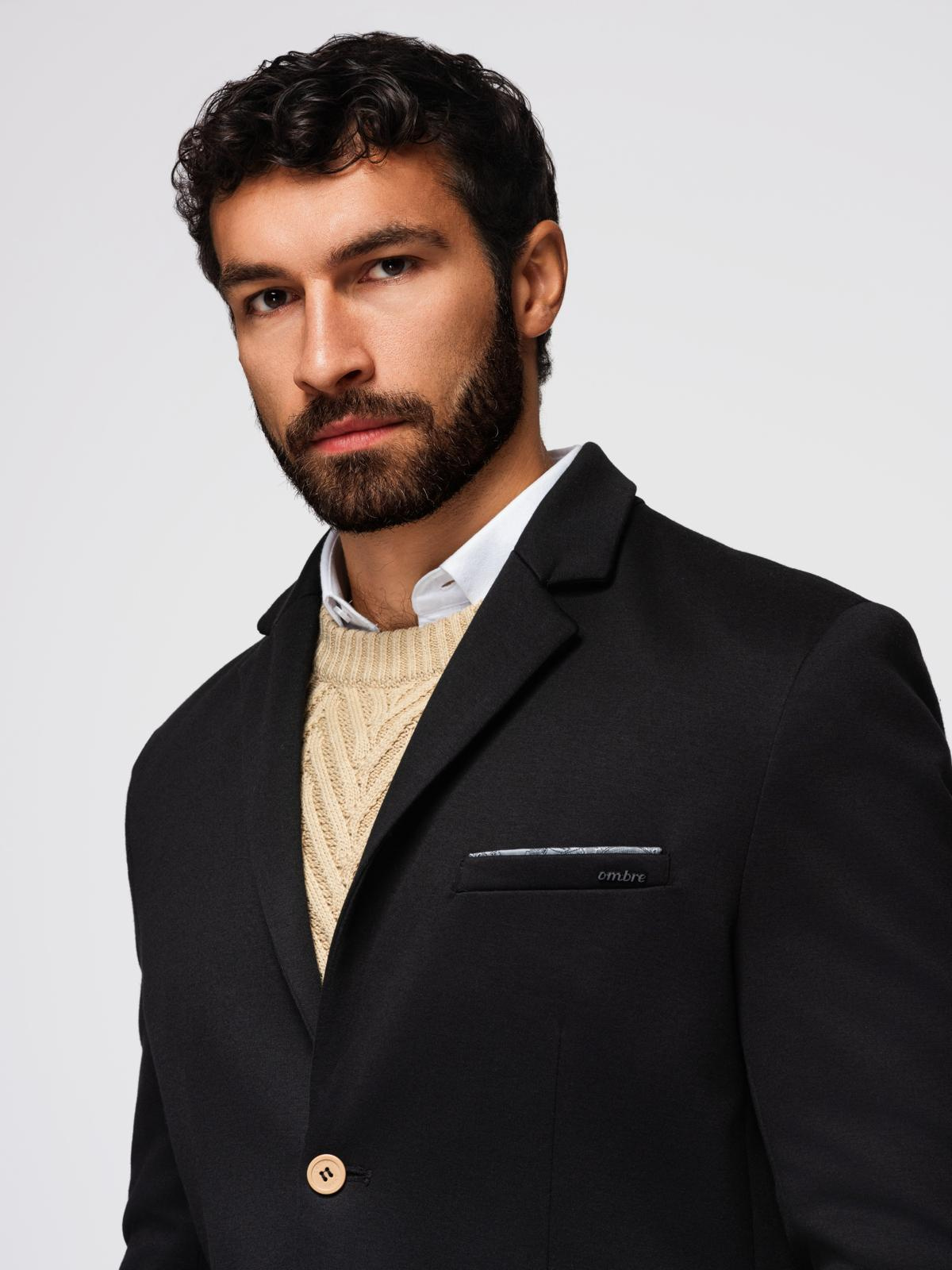 Ombre Men's knitted jacket with a fitted cut - black