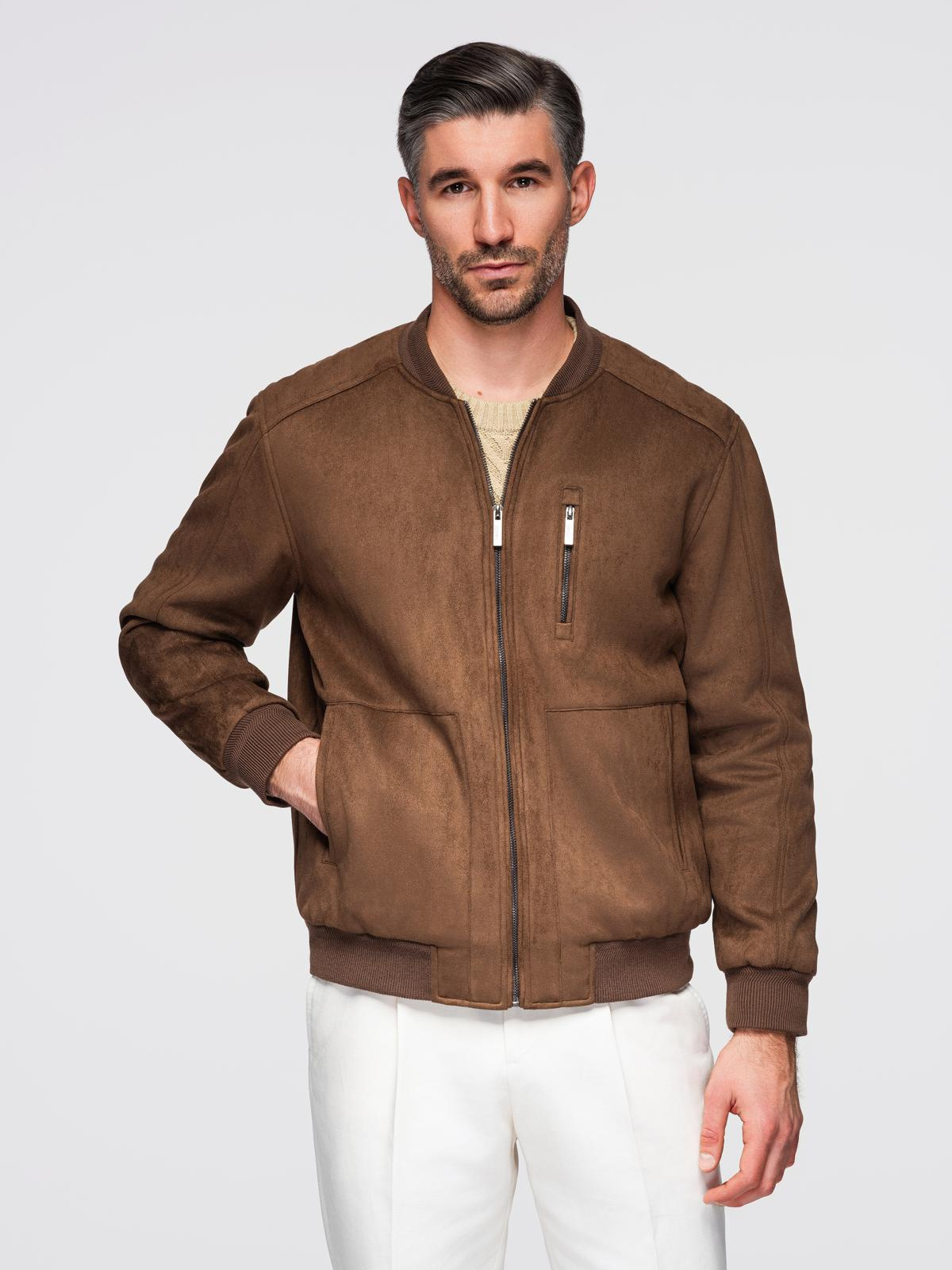 Ombre Men&#039;s imitation suede bomber jacket - brown