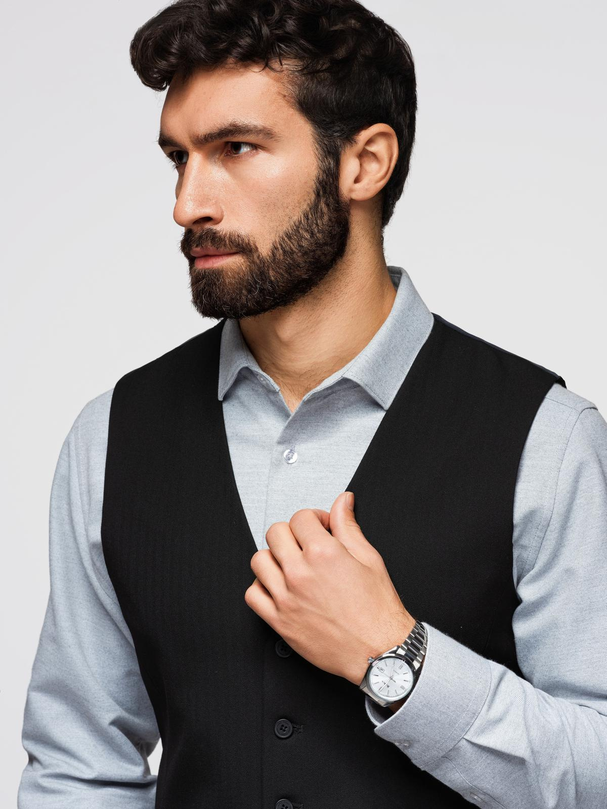 Ombre Elegant men's SLIM FIT herringbone vest - black