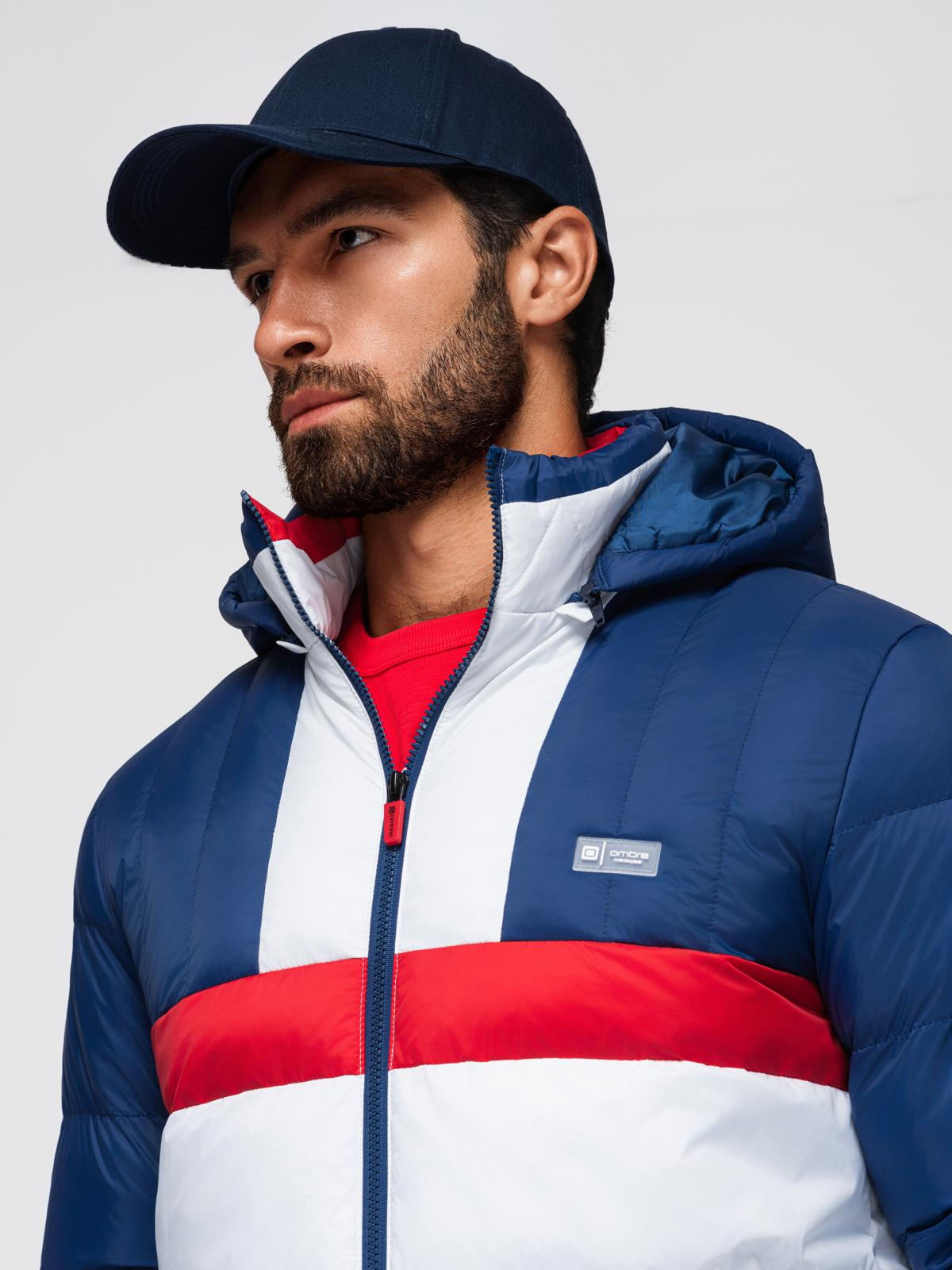 Ombre Colorful retro men&#039;s sports jacket - blue and white