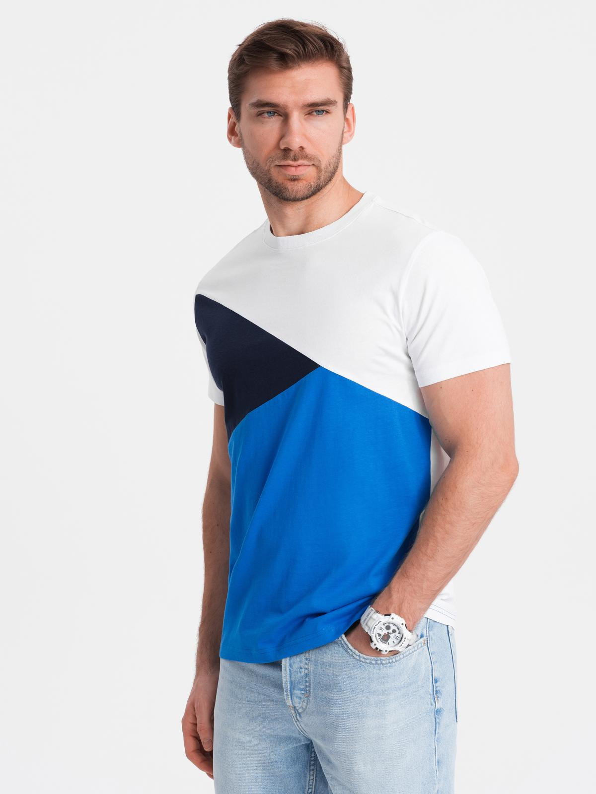 Ombre Men's tricolour cotton T-shirt - white and blue