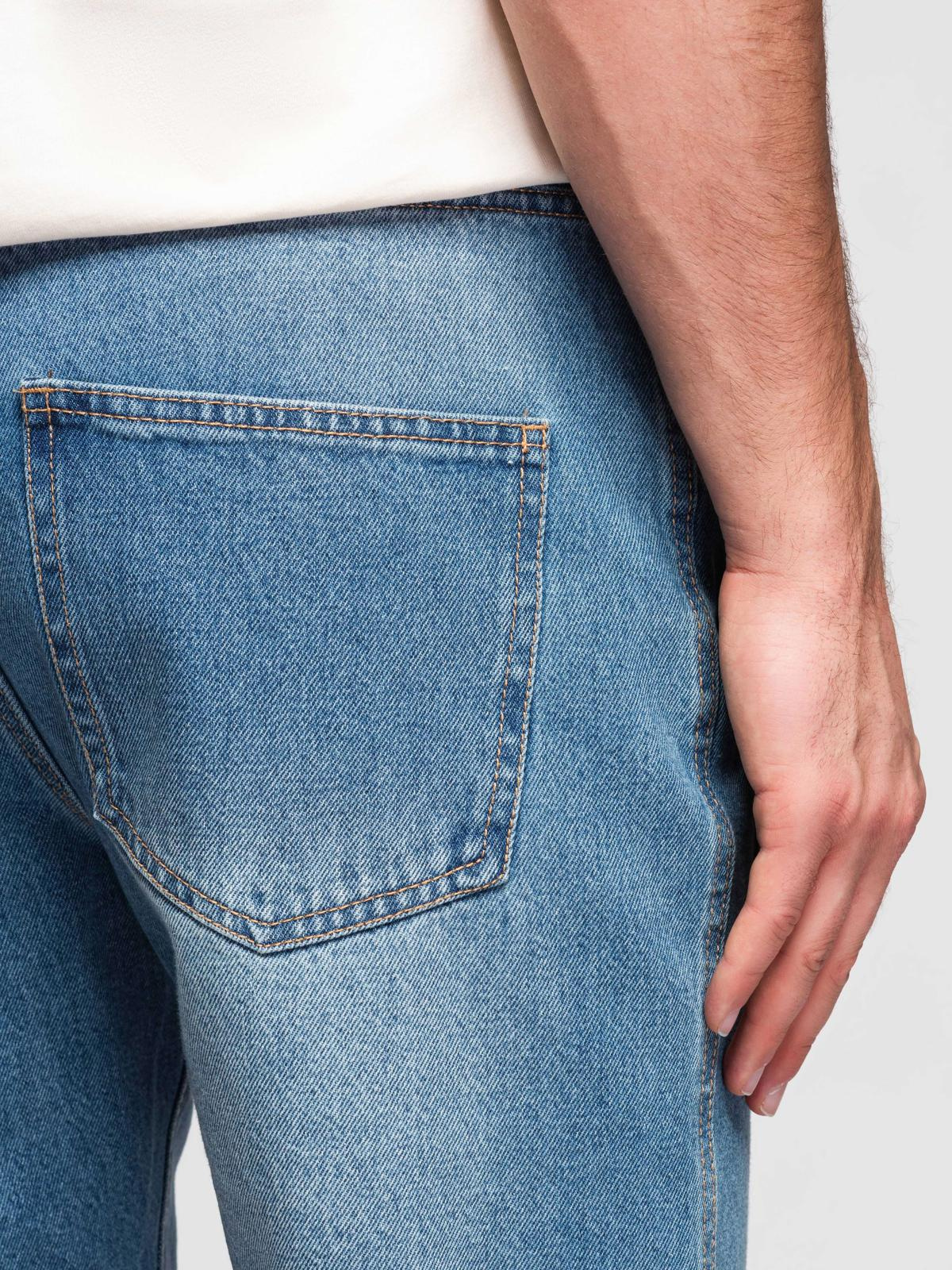 Ombre Men's short denim shorts with rips and holes - blue