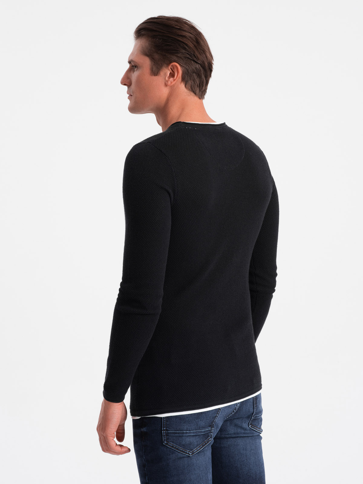 Ombre Men&#039;s cotton sweater with round neckline - black