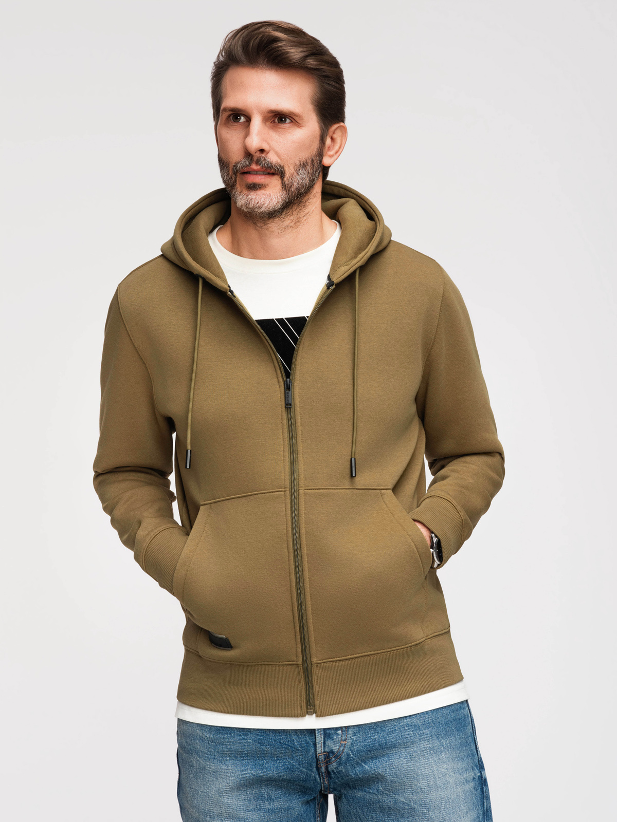 Ombre Men's unbuttoned BASIC sweatshirt - olive
