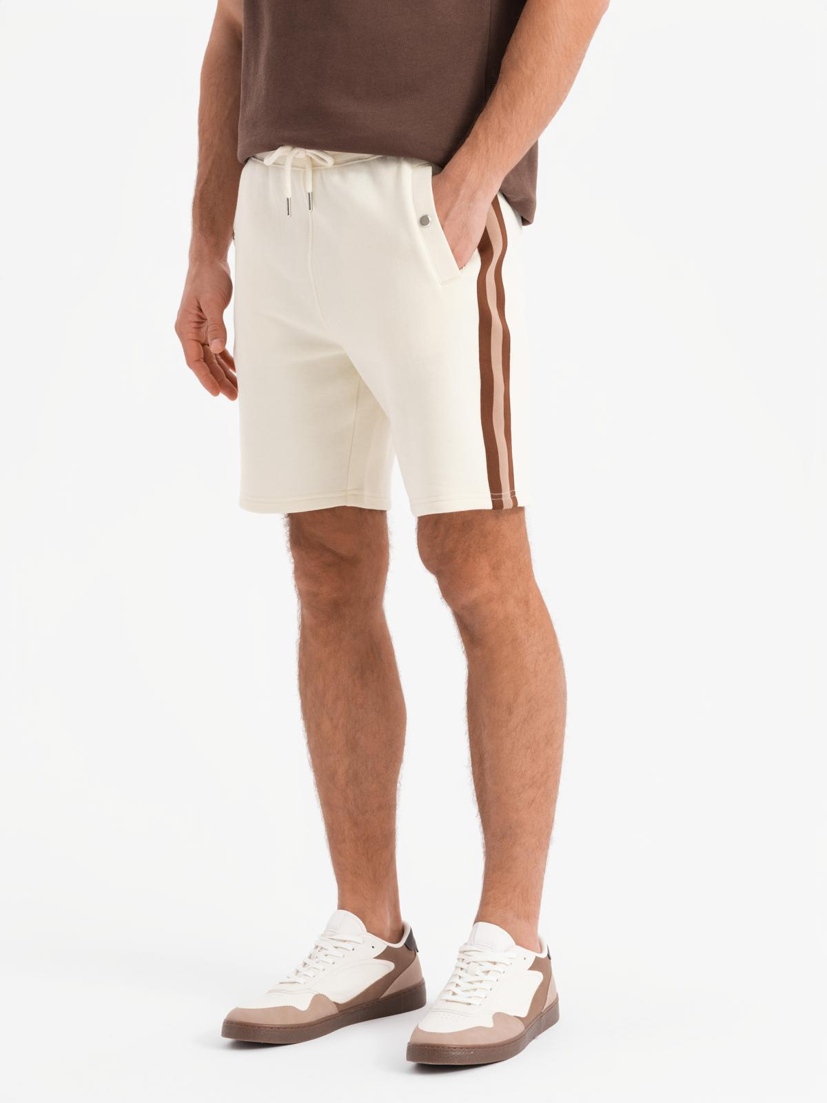 Ombre Men's sweat shorts with piping and drawstring waistband - cream