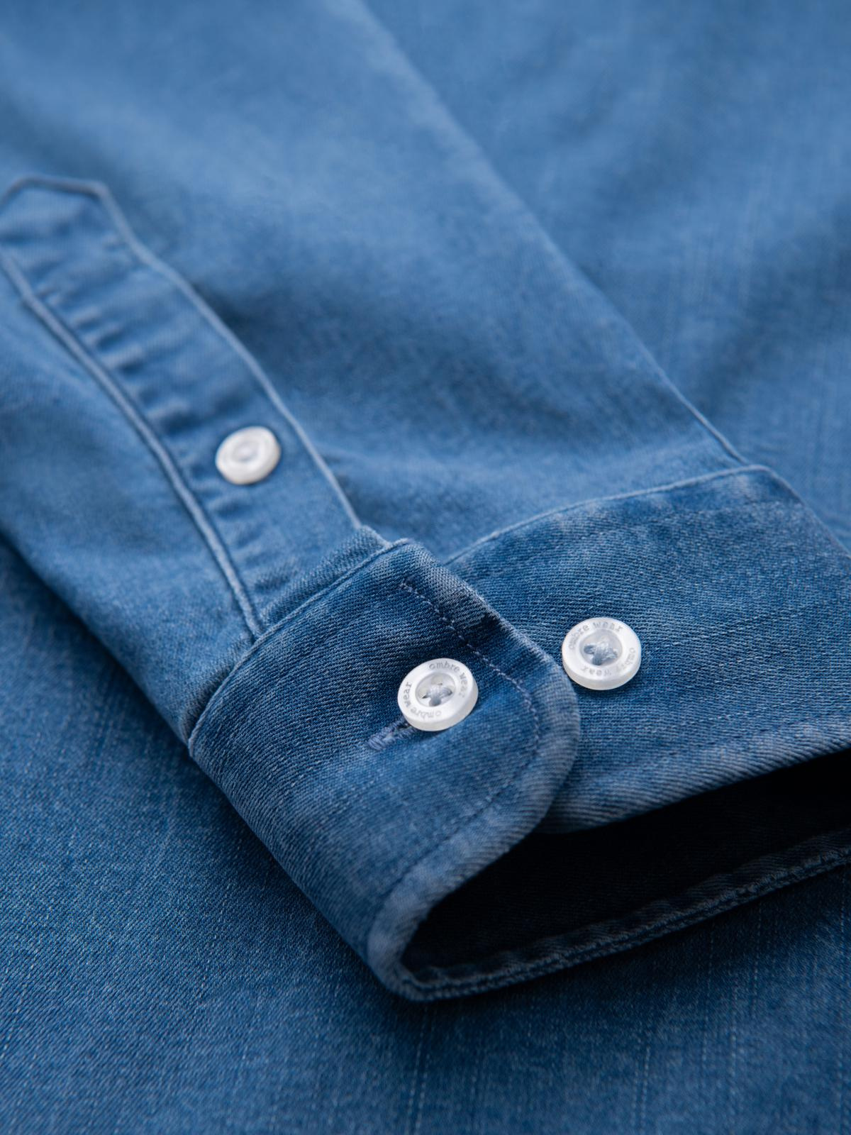 Ombre Men&#039;s denim shirt with lyocell and embroidery on the chest - blue