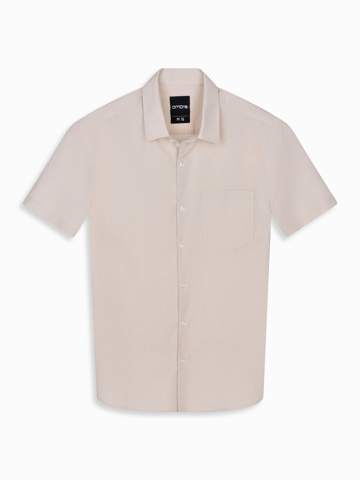 Ombre Men&#039;s short-sleeved linen-cotton shirt with pocket - beige