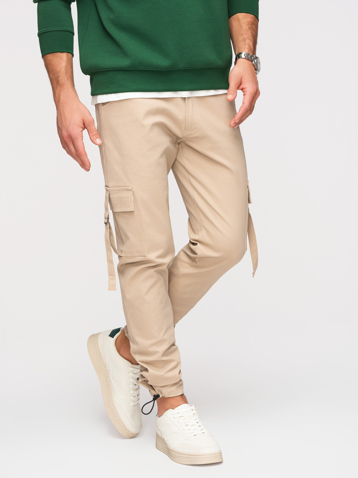 Ombre Men's straight leg cargo trousers with ribbed hem