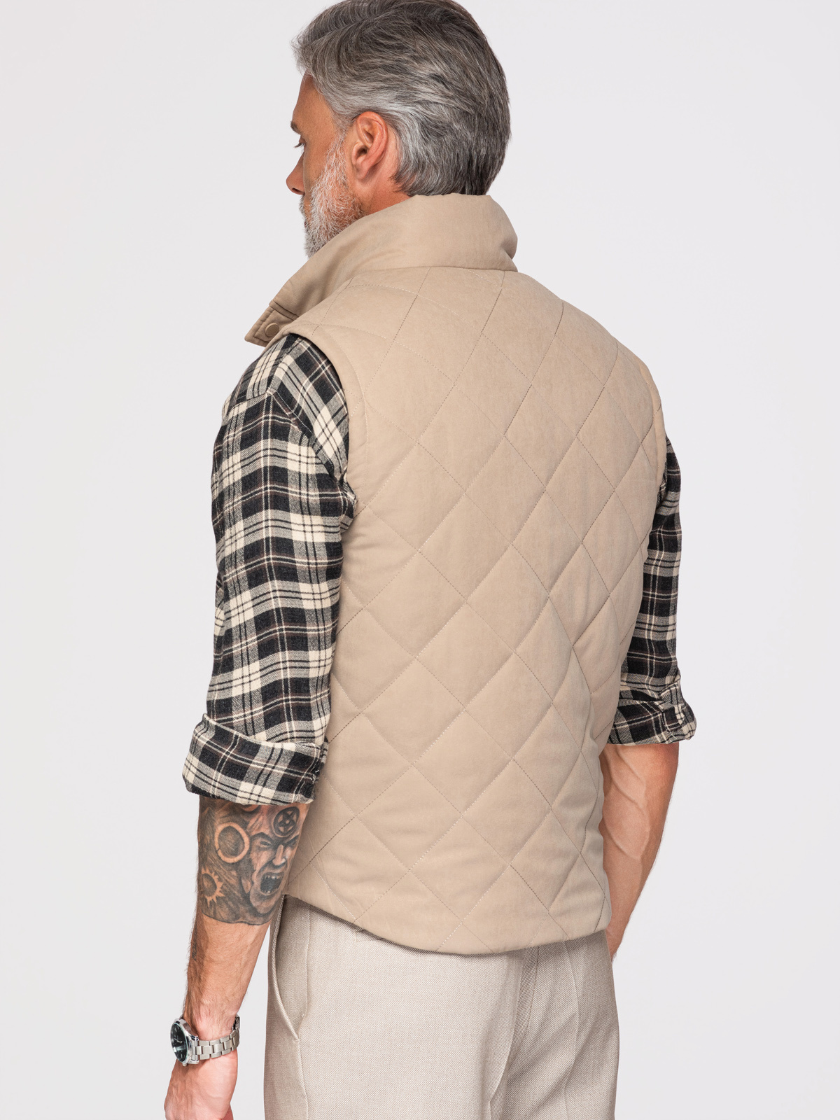 Ombre Men's peach effect quilted vest - beige