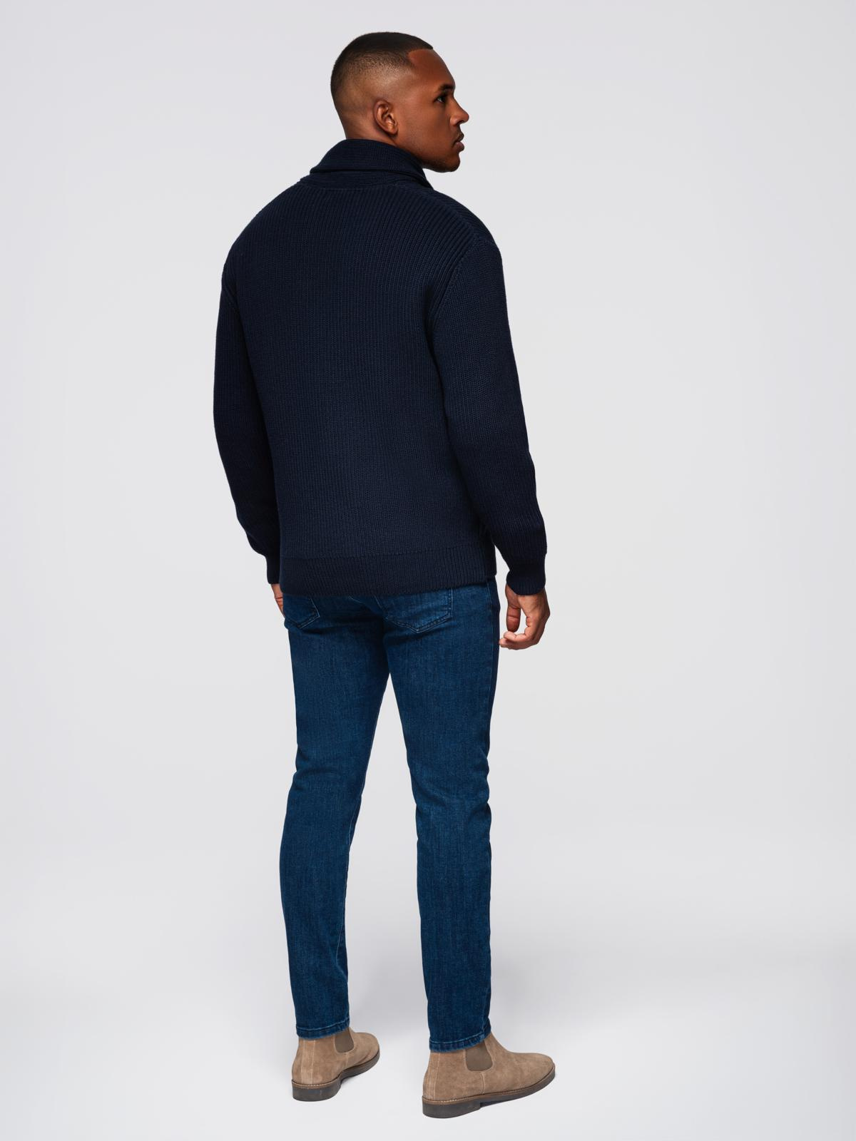 Ombre Men's cotton cardigan sweater with shawl collar - navy blue